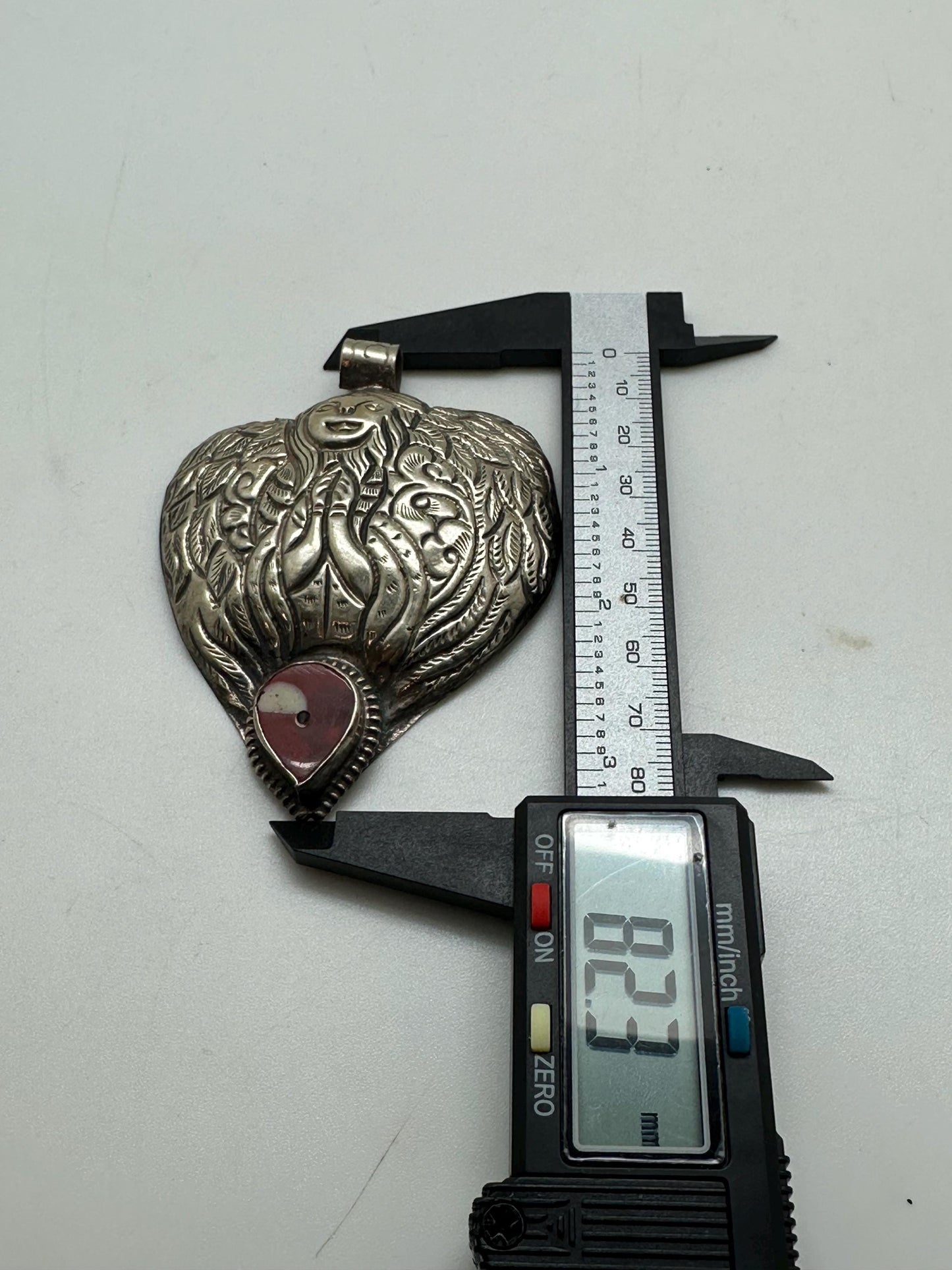 Lady pendant, heart shape, resin coral, Tibetan silver,Nepalese,82mmX61mm