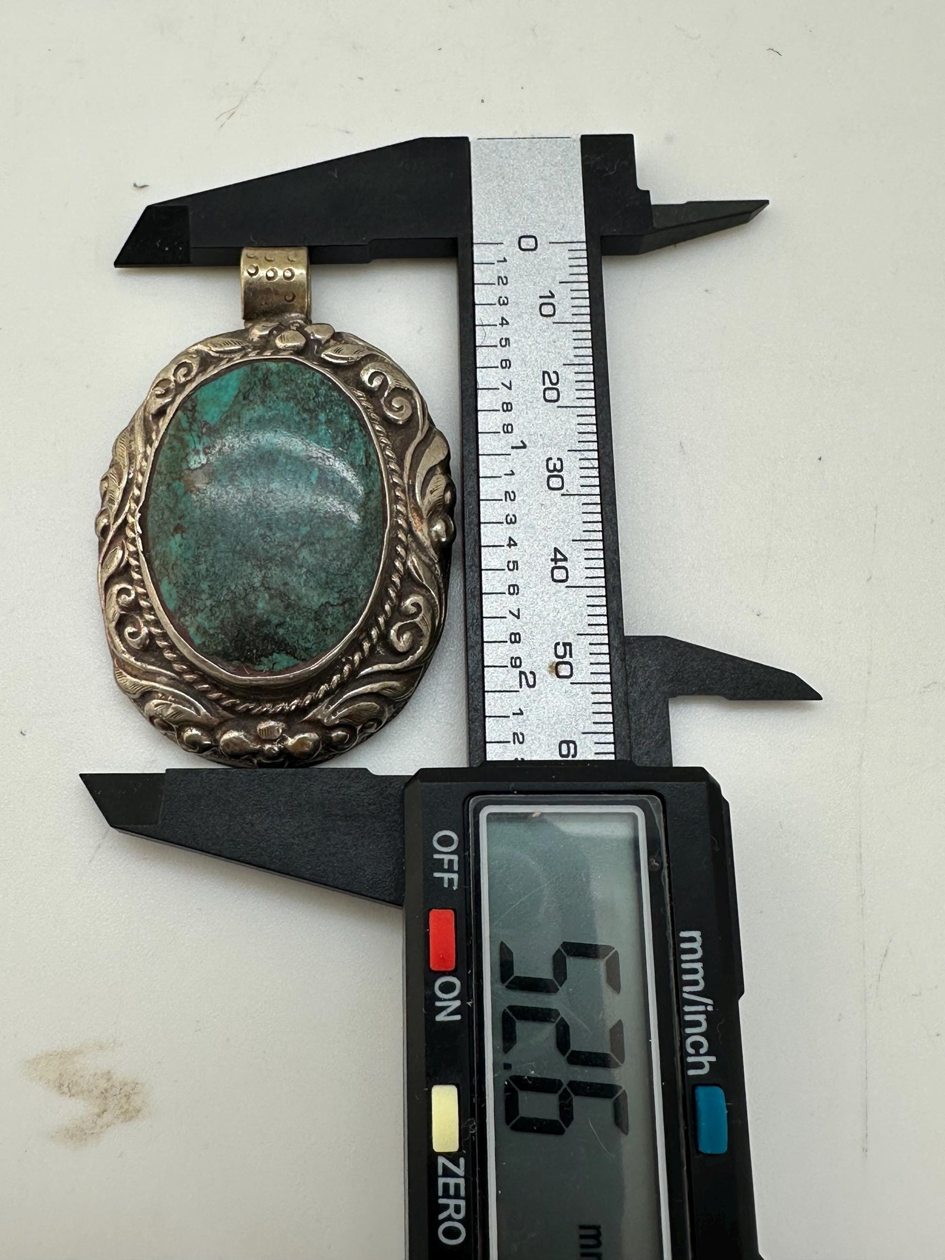 turquoise pendant, handcrafted,tibetan repousse silver,ethnic style,Nepalese 52mmX32mm