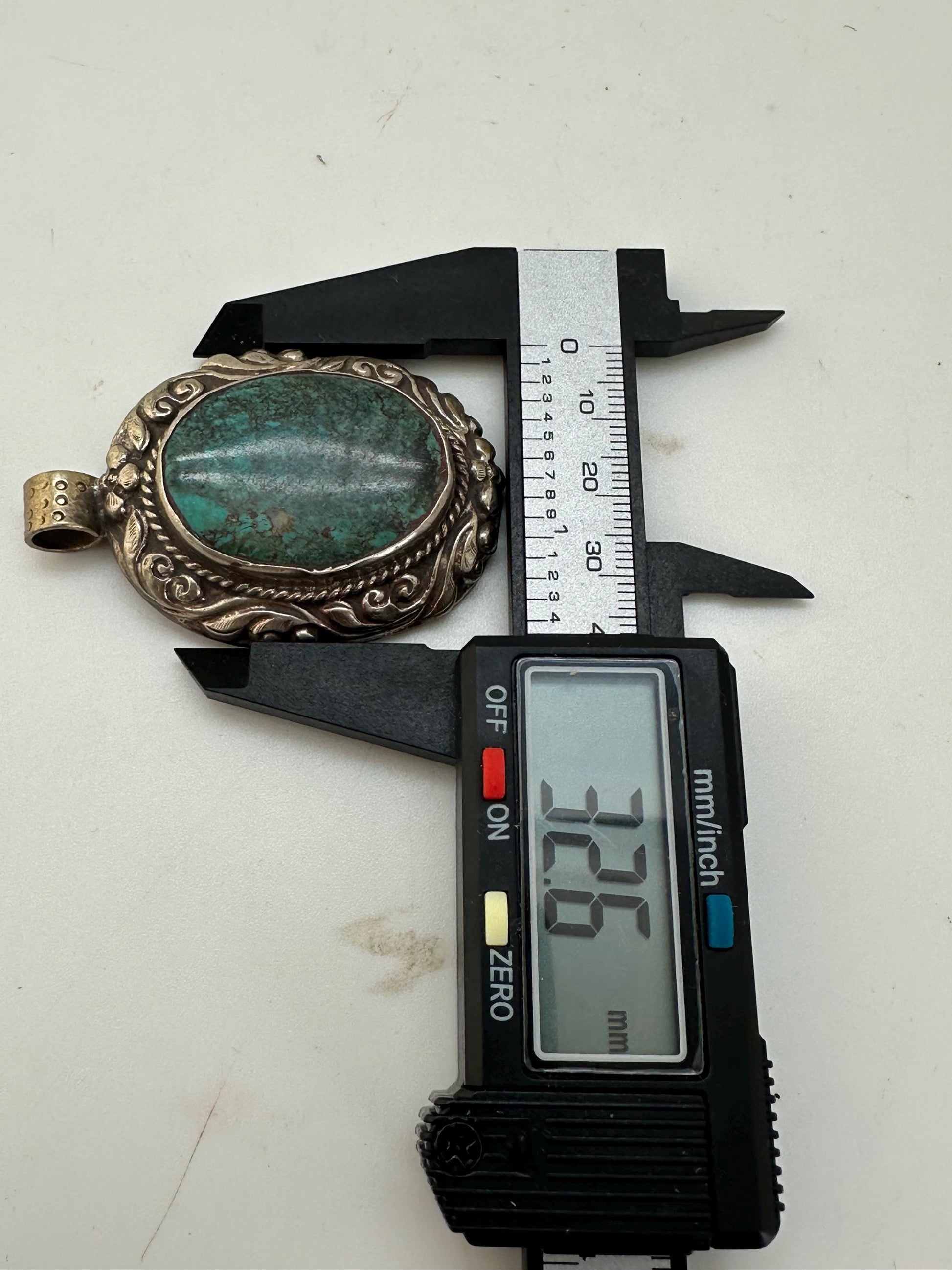 turquoise pendant, handcrafted,tibetan repousse silver,ethnic style,Nepalese 52mmX32mm