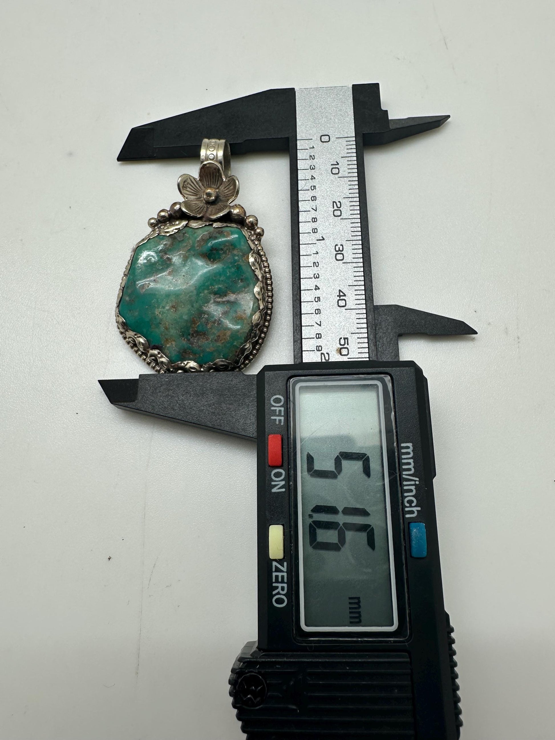 Turquoise pendant, handcrafted,Tibetan reposse silver, floral design, ethnic style