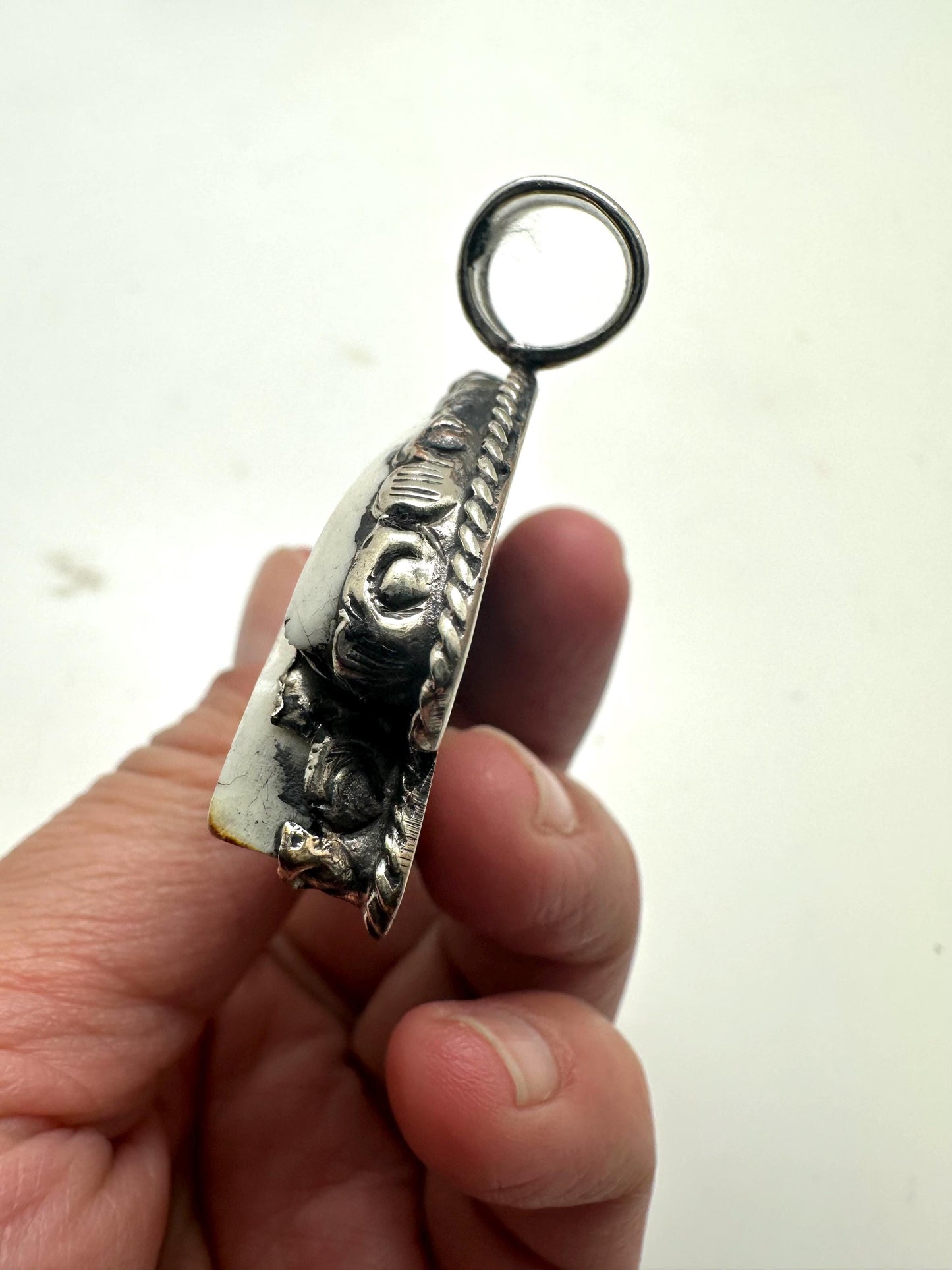 Eye of Horus pendant, Bone carved pendant,handcrafted,Tibetan silver, protection,59mmX49mm