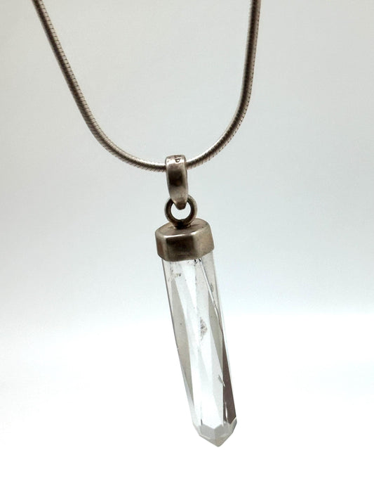 Quartz crystal point pendant, handcrafted, sterling silver,Nepalese,54mmX11mm