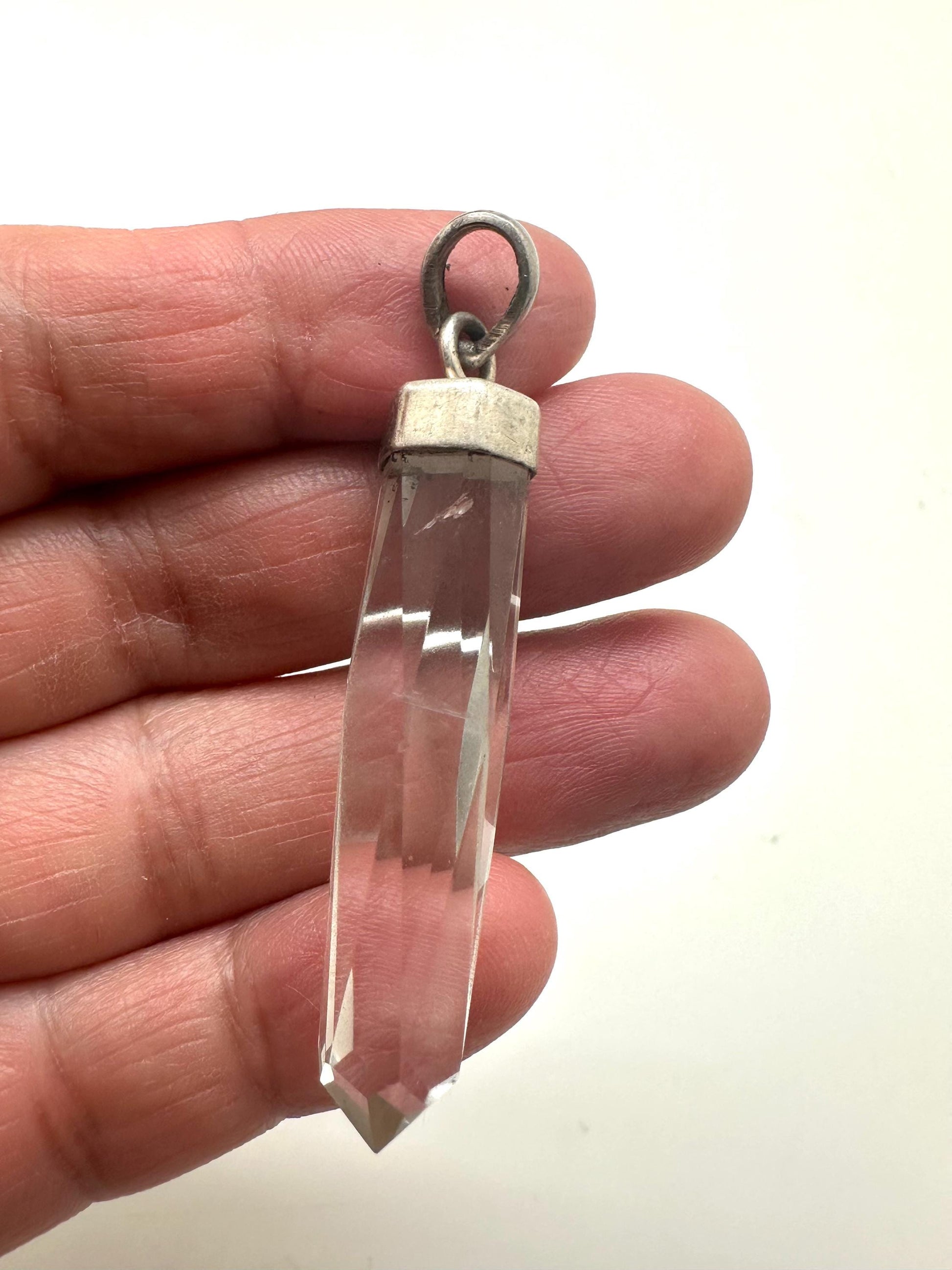 Quartz crystal point pendant, handcrafted, sterling silver,Nepalese,54mmX11mm
