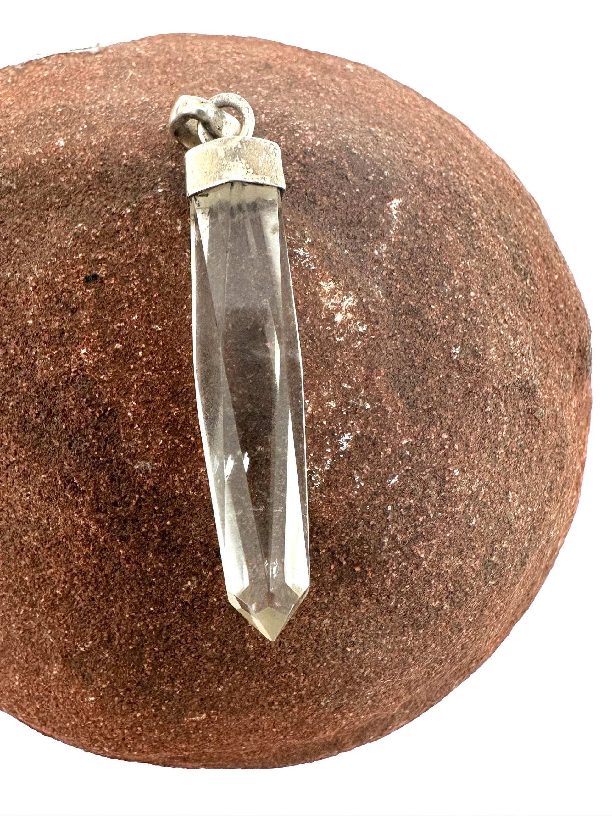 Quartz crystal point pendant, handcrafted, sterling silver,Nepalese,54mmX11mm