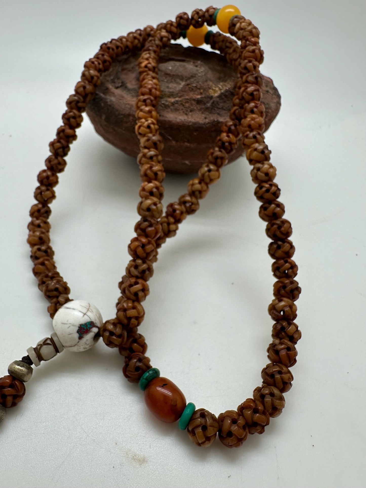 Endless knot prayerMala, master handcrafted, yak bone endless knots,