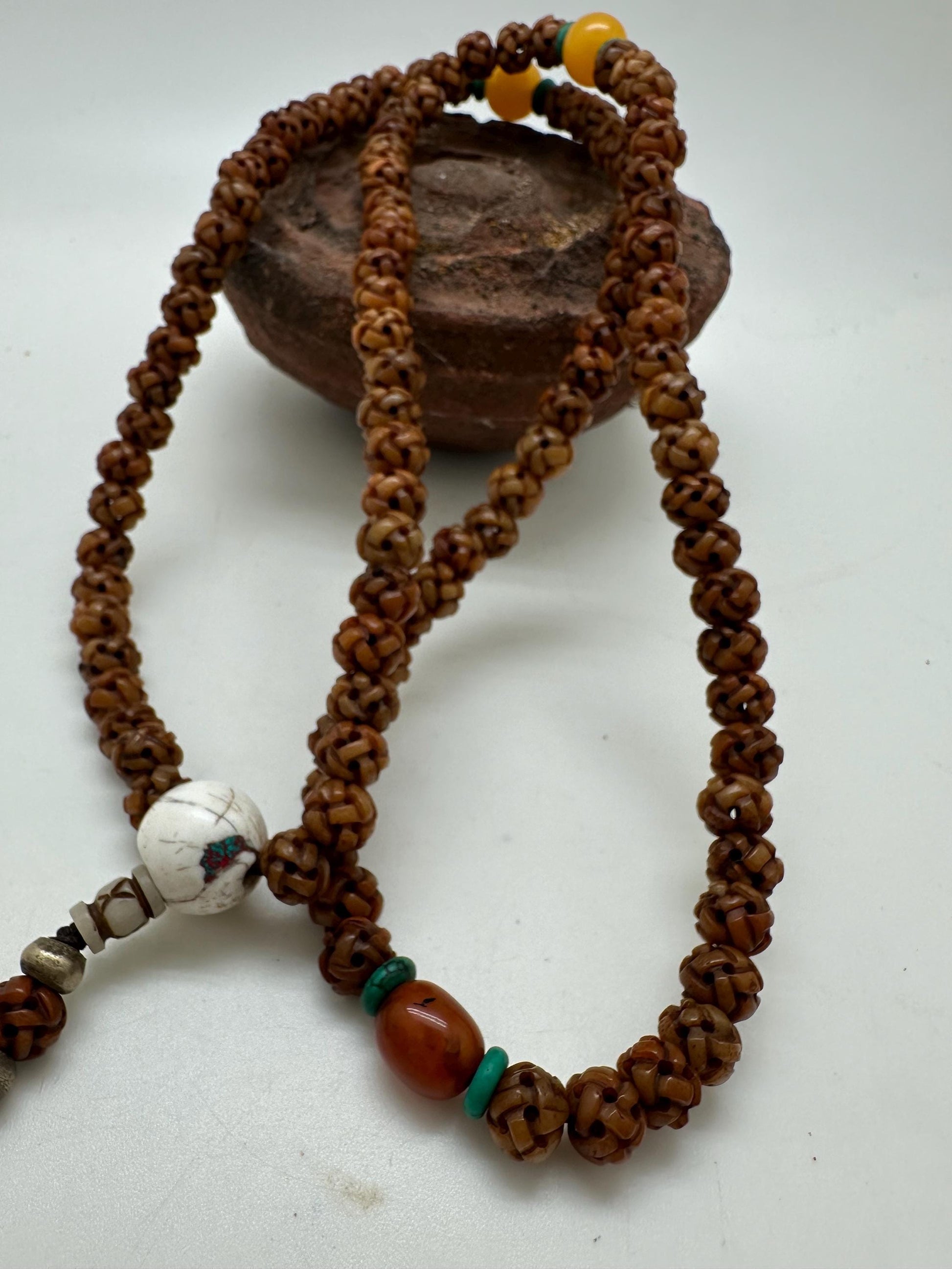 Endless knot prayerMala, master handcrafted, yak bone endless knots,