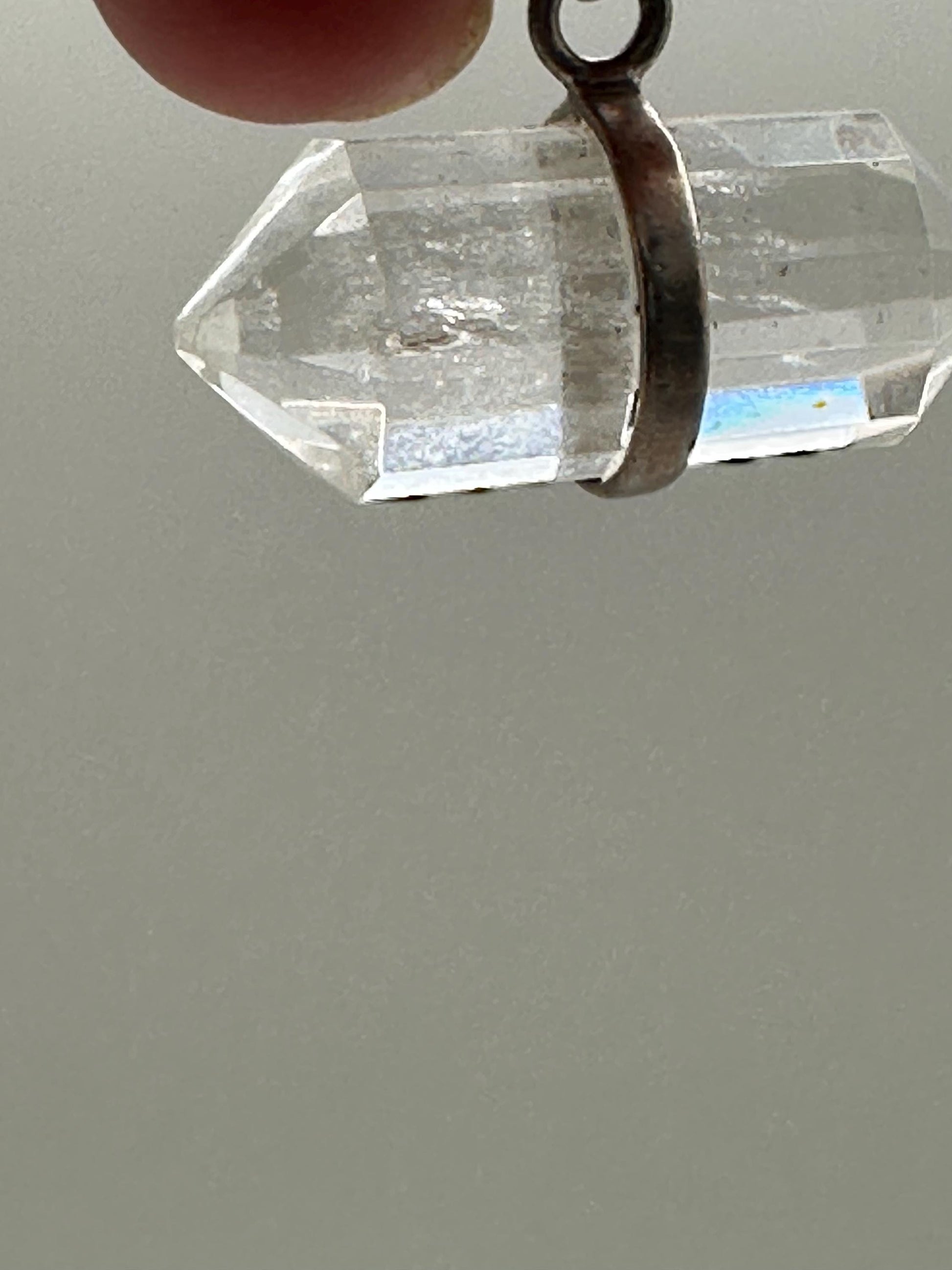 double point pendant, quartz crystal,handcrafted,sterling silver,Nepalese,25mmX14.8mm