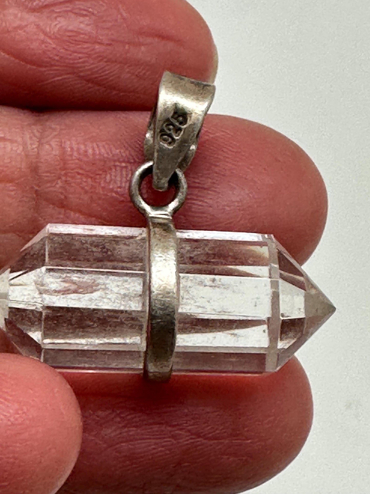 double point pendant, quartz crystal,handcrafted,sterling silver,Nepalese,25mmX14.8mm