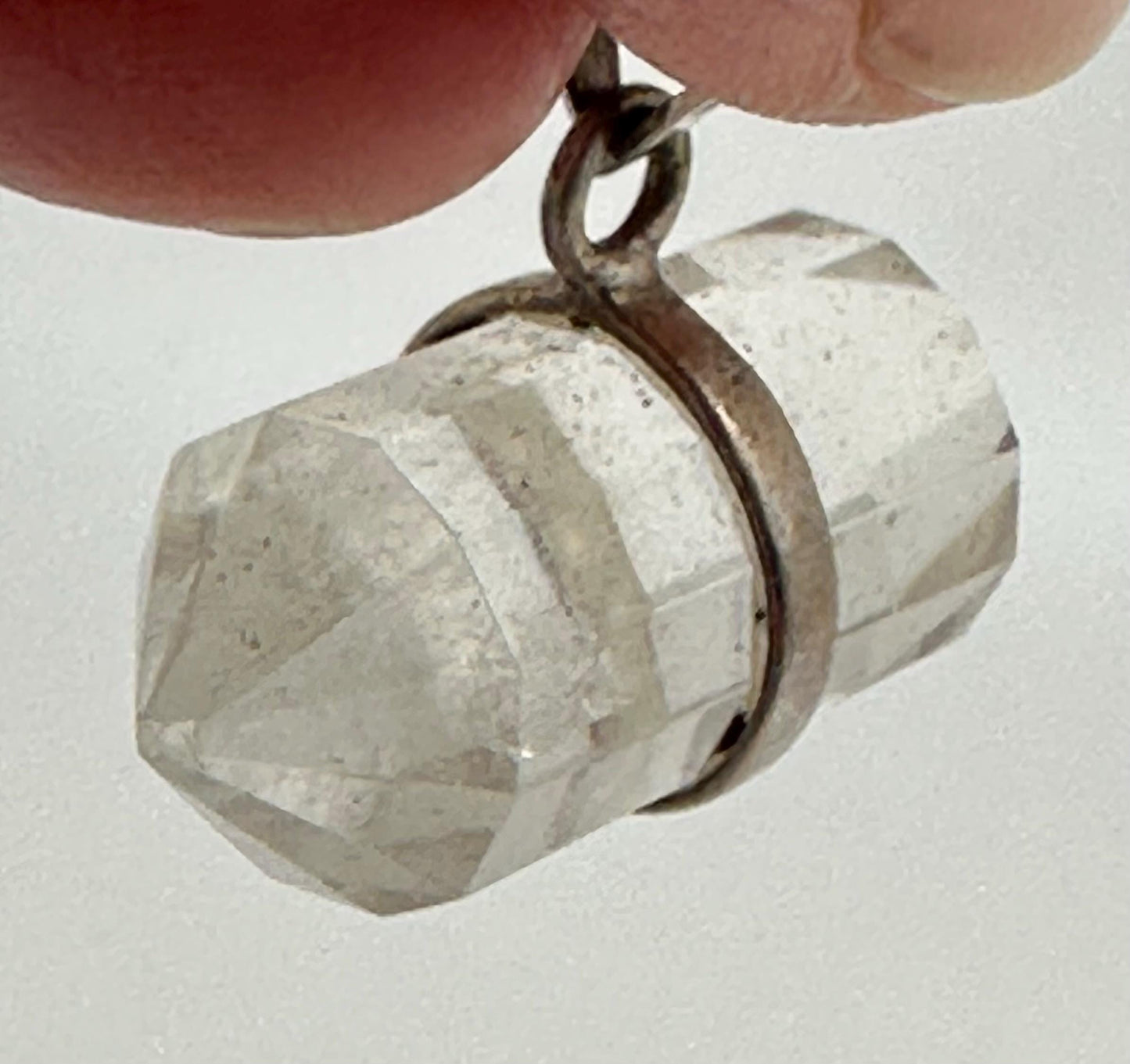 double point pendant, quartz crystal,handcrafted,sterling silver,Nepalese,25mmX14.8mm