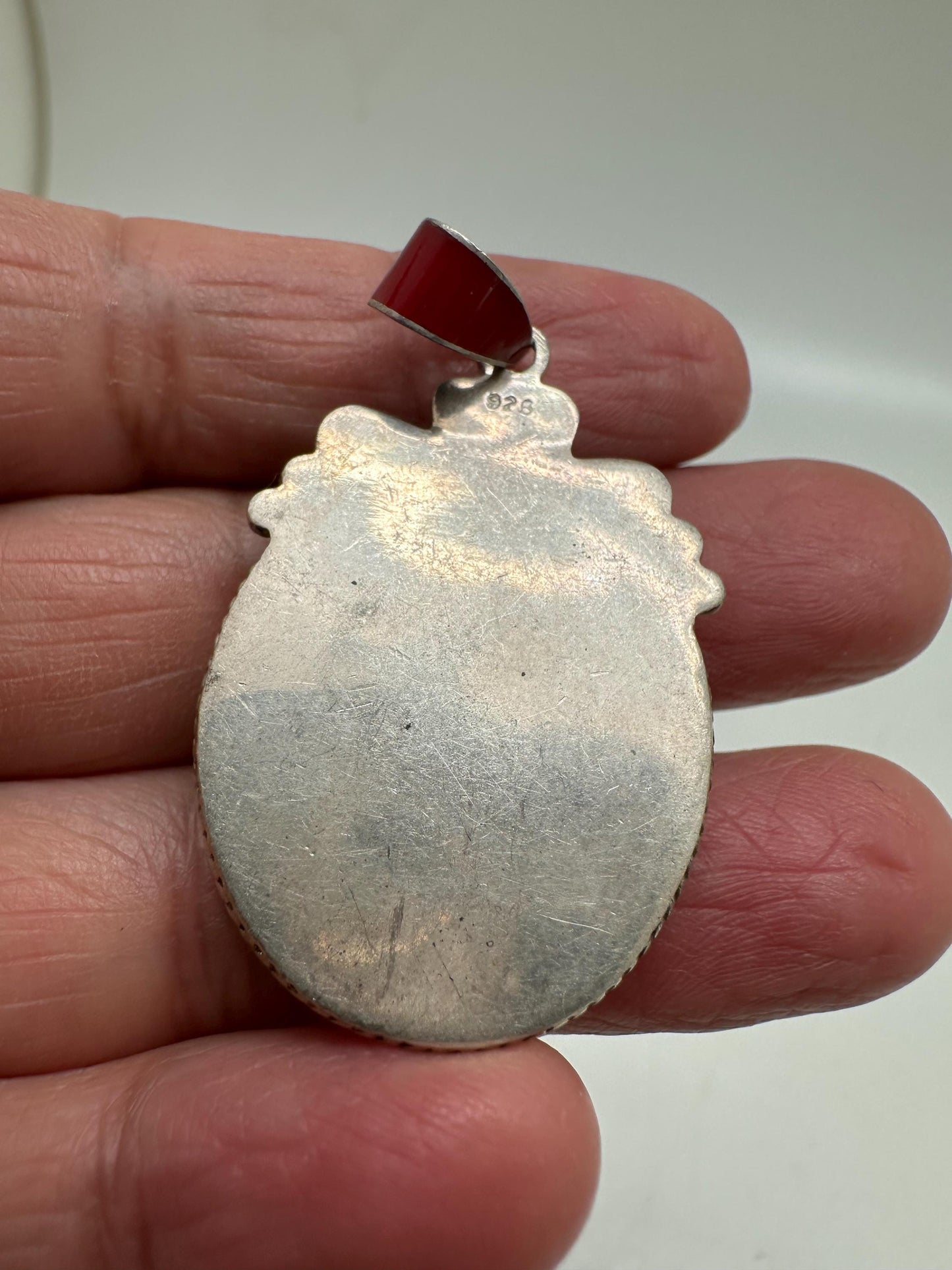 Tibetan turquoise and coral pendant, sterling silver, handcrafted ,ethnic style,Nepalese ,41mmX21mm