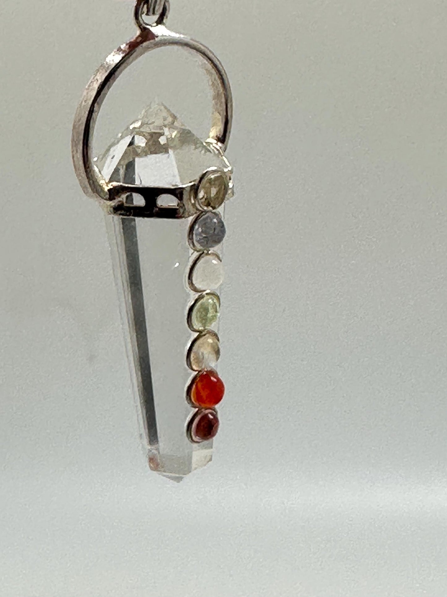 Quartz crystal pendant, point pendant, seven chakra natural gemstone, handcrafted, sterling silver