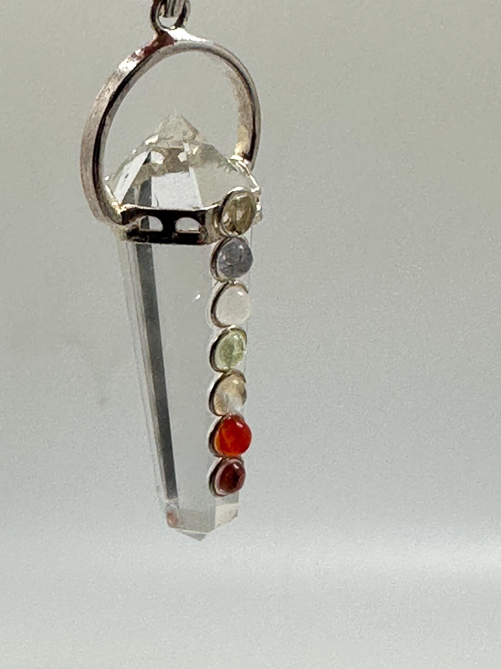Quartz crystal pendant, point pendant, seven chakra natural gemstone, handcrafted, sterling silver