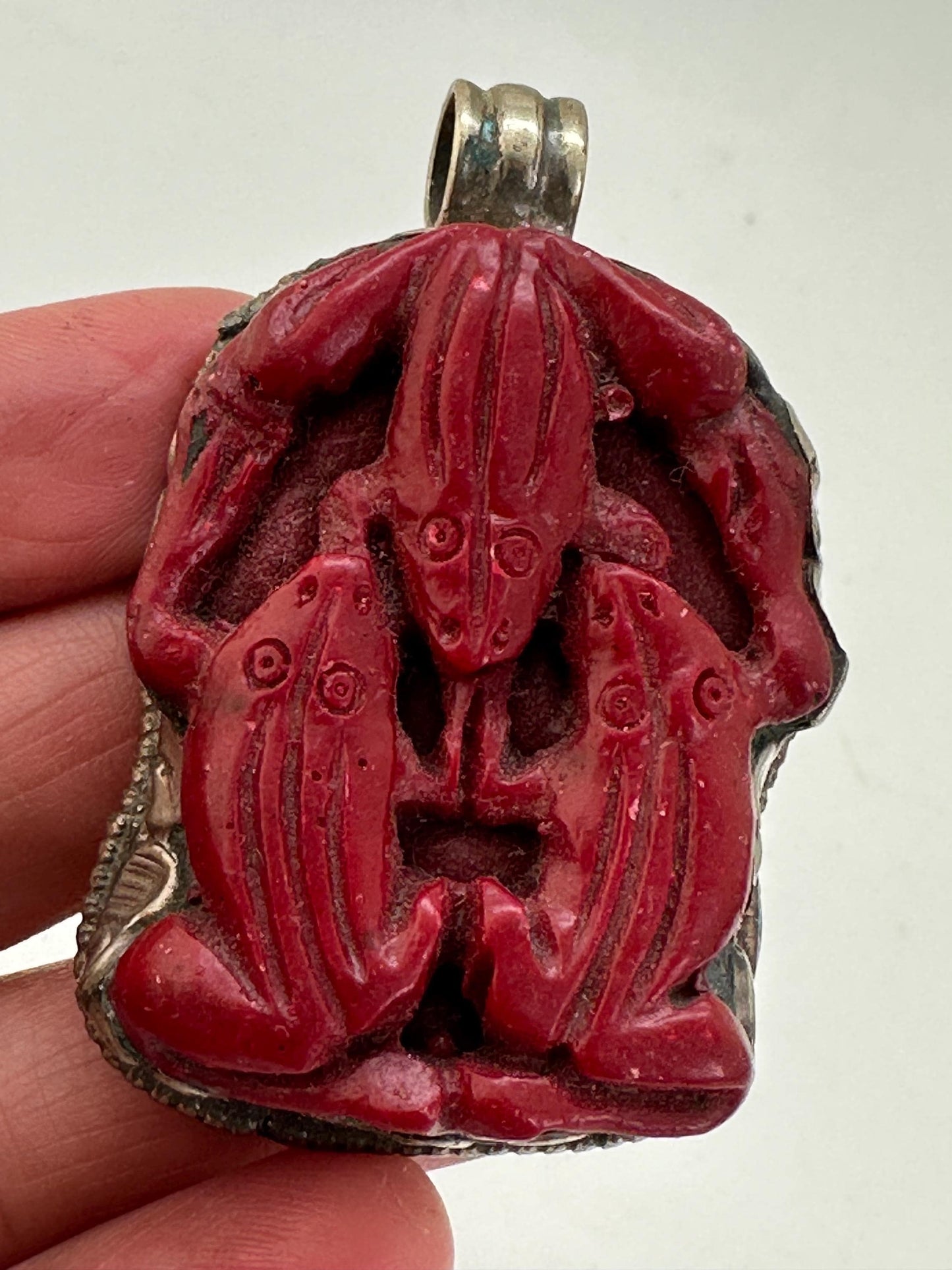 Bone frog pendant,handcrafted, Tibetan Repousse silver,Nepalese 27mmX47mm and weighs about 25 gm