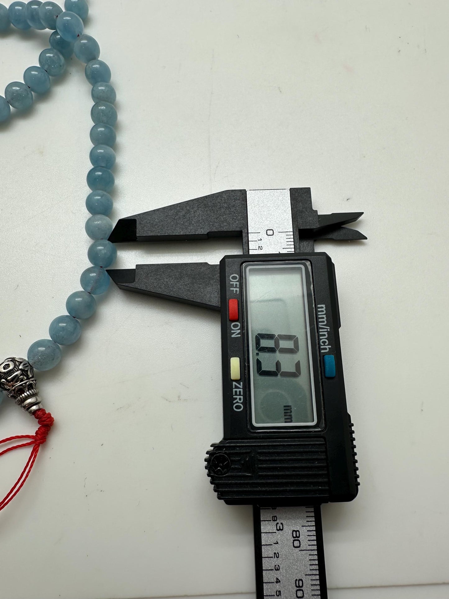 Tibetan Buddhist prayer mala, Aquamarine 108 beads, natural stone, sterling silver guru bead, handcrafted,8.3mm