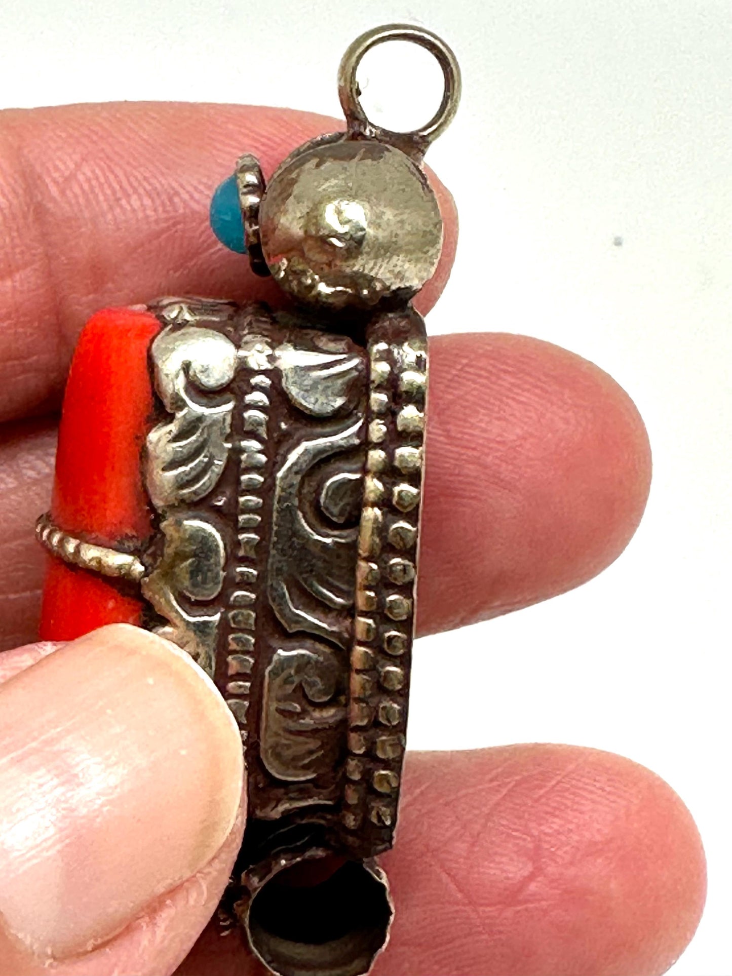 Bamboo coral,handcrafted,tibetan silver,ethnic style, turquoise,43mmX17mm
