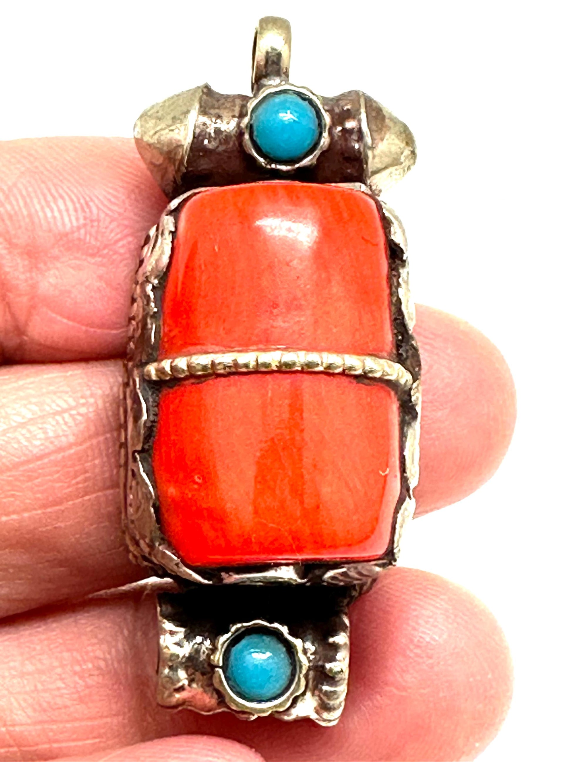 Bamboo coral,handcrafted,tibetan silver,ethnic style, turquoise,43mmX17mm