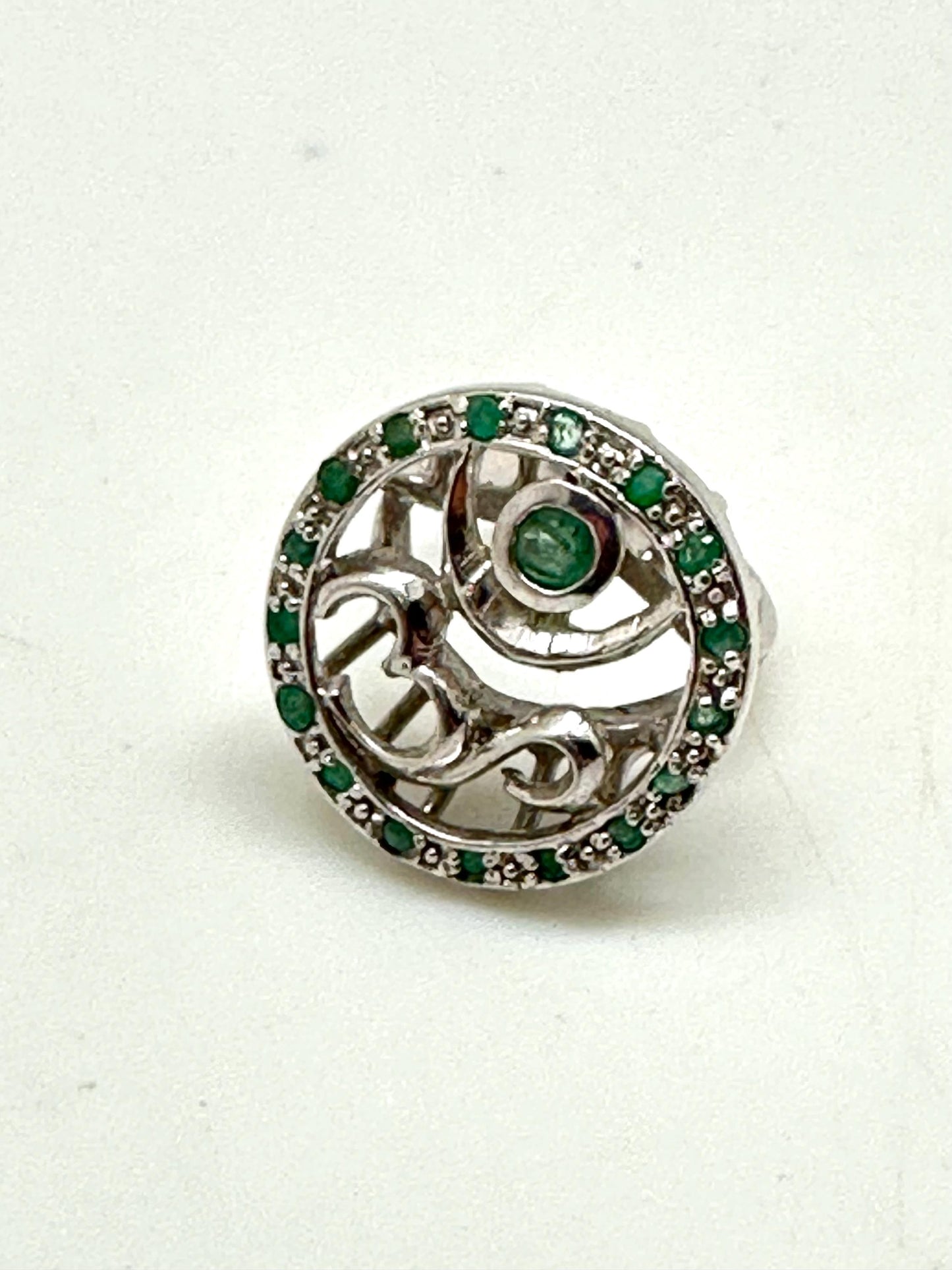 Om ring, emarald, sterling silver, handcrafted,meditation,size 8
