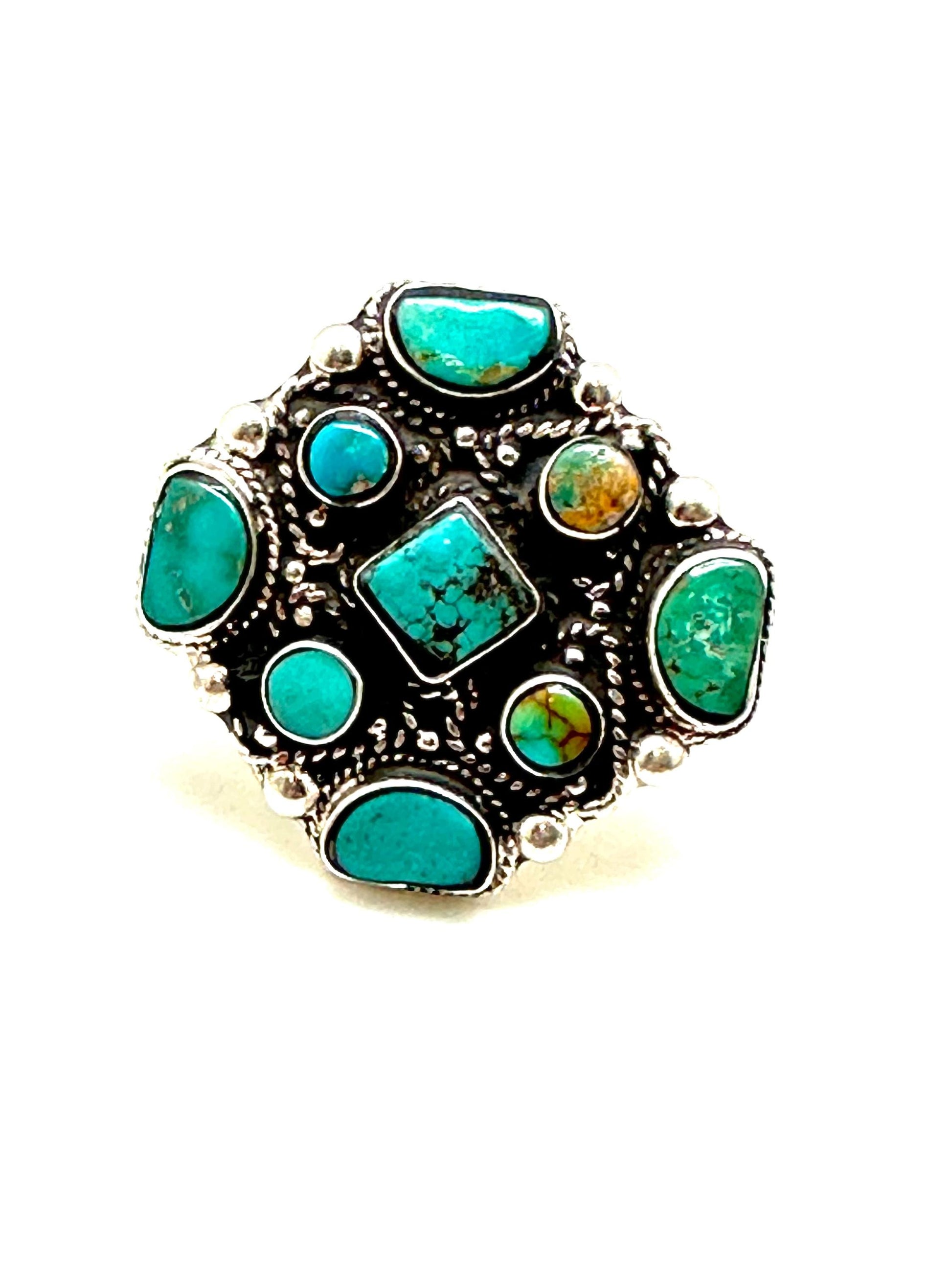 Turquoise ring, handcrafted, sterling silver, ethnic style, adjustable ,35.4mm X34.2mm