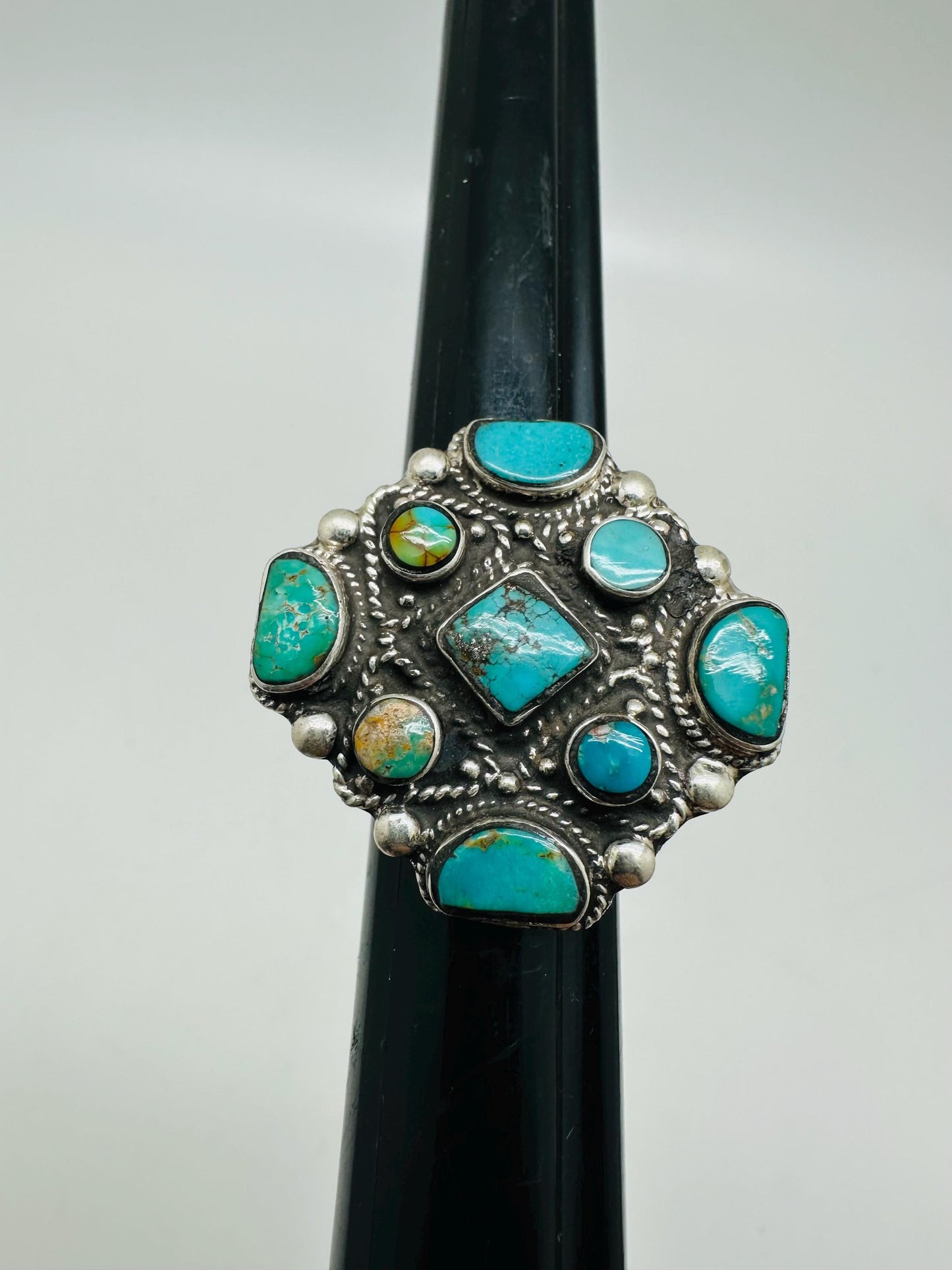Turquoise ring, handcrafted, sterling silver, ethnic style, adjustable ,35.4mm X34.2mm