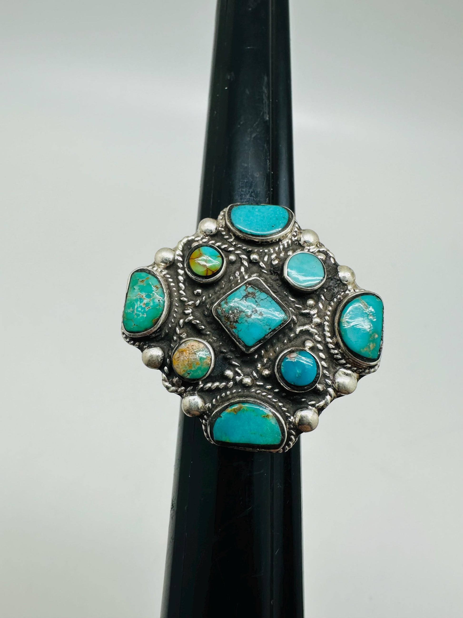 Turquoise ring, handcrafted, sterling silver, ethnic style, adjustable ,35.4mm X34.2mm