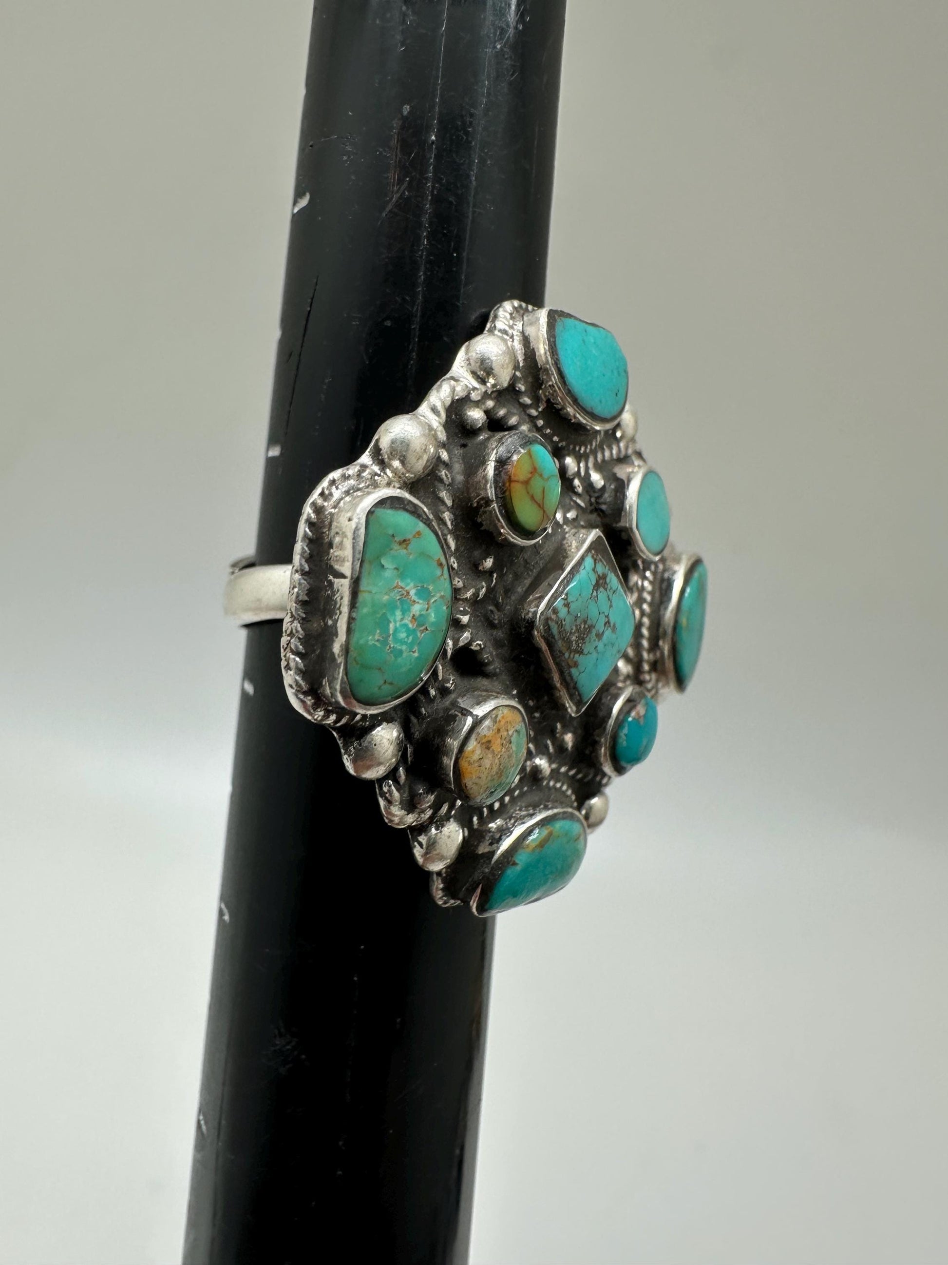 Turquoise ring, handcrafted, sterling silver, ethnic style, adjustable ,35.4mm X34.2mm