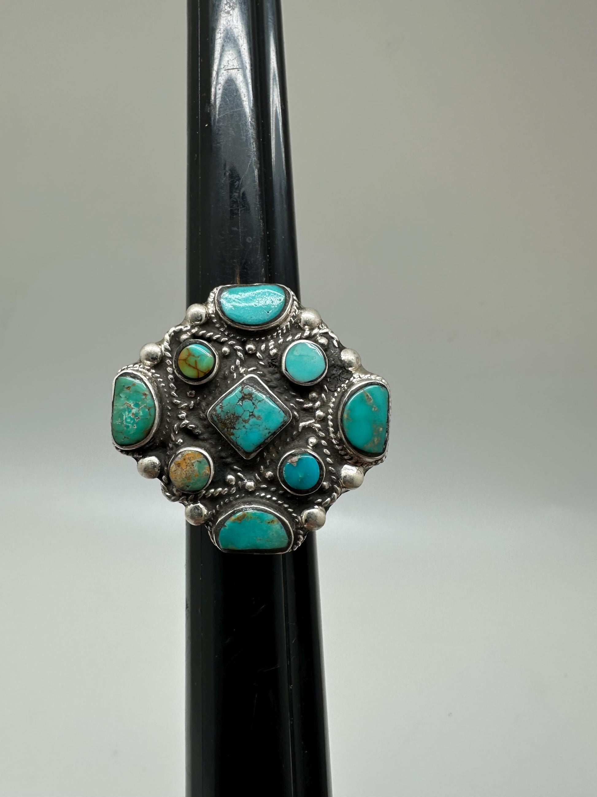 Turquoise ring, handcrafted, sterling silver, ethnic style, adjustable ,35.4mm X34.2mm