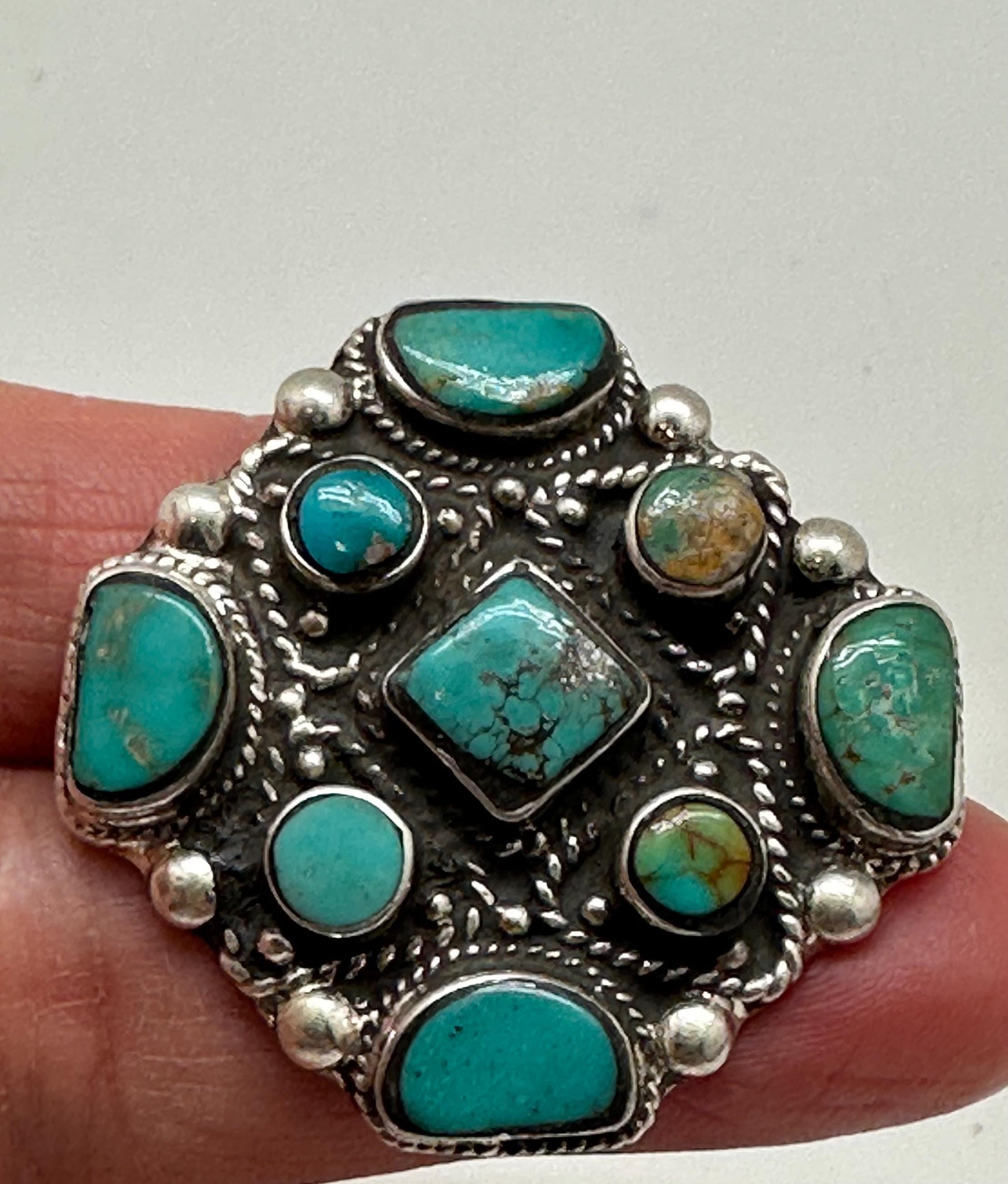 Turquoise ring, handcrafted, sterling silver, ethnic style, adjustable ,35.4mm X34.2mm