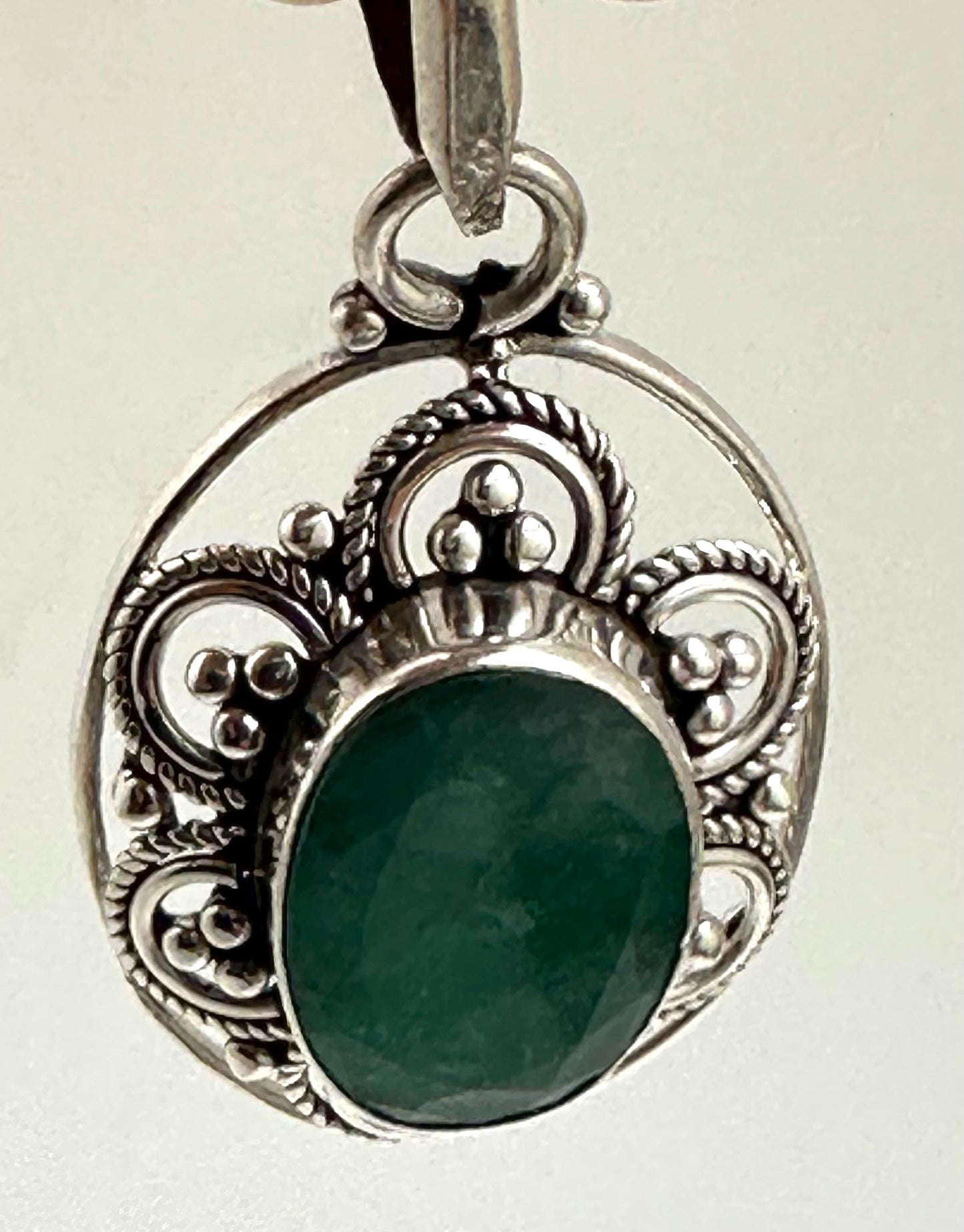 Emerald pendant ,sterling silver, handcrafted, floral pendant, 22.2mmX43.7mm including bail