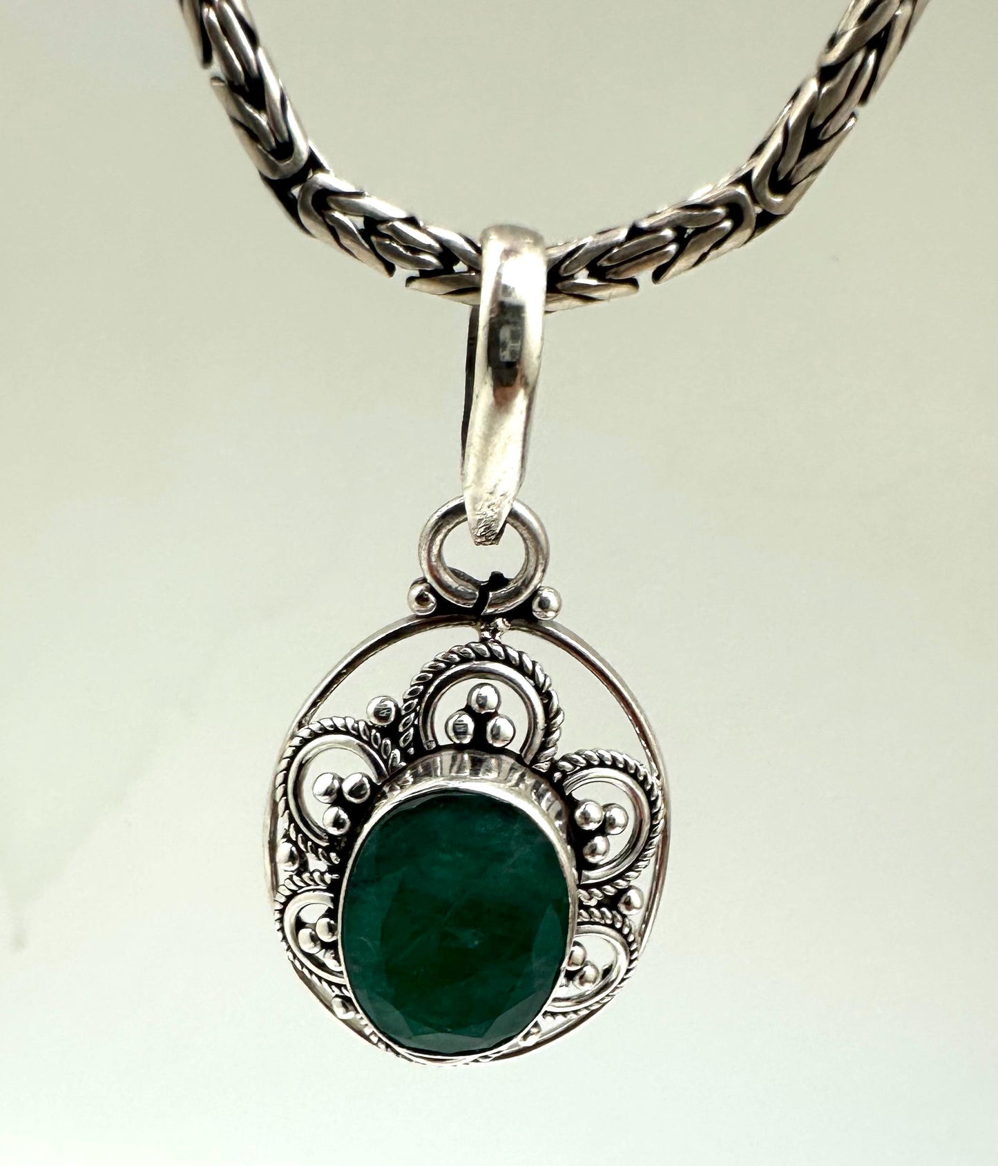 Emerald pendant ,sterling silver, handcrafted, floral pendant, 22.2mmX43.7mm including bail