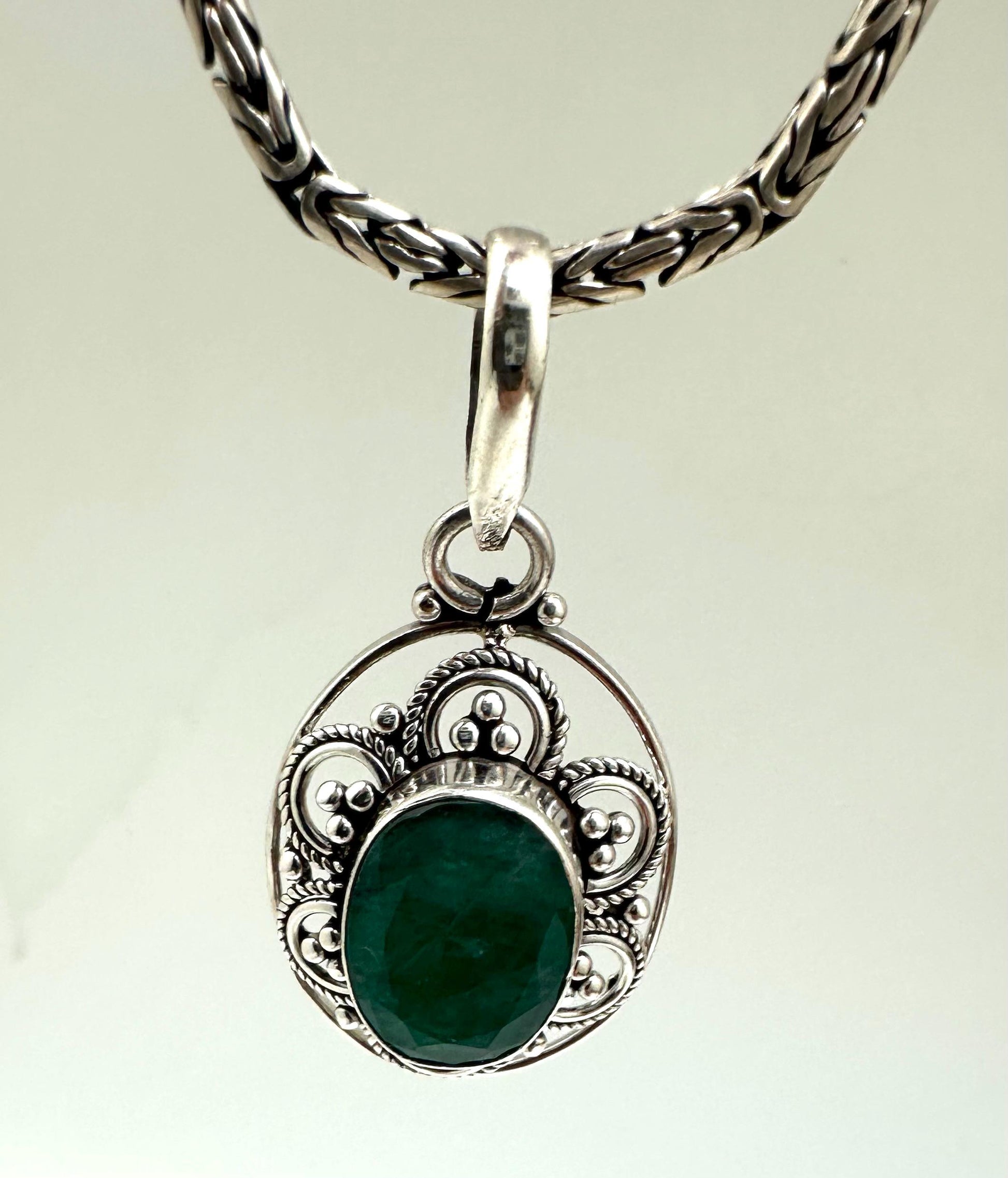 Emerald pendant ,sterling silver, handcrafted, floral pendant, 22.2mmX43.7mm including bail