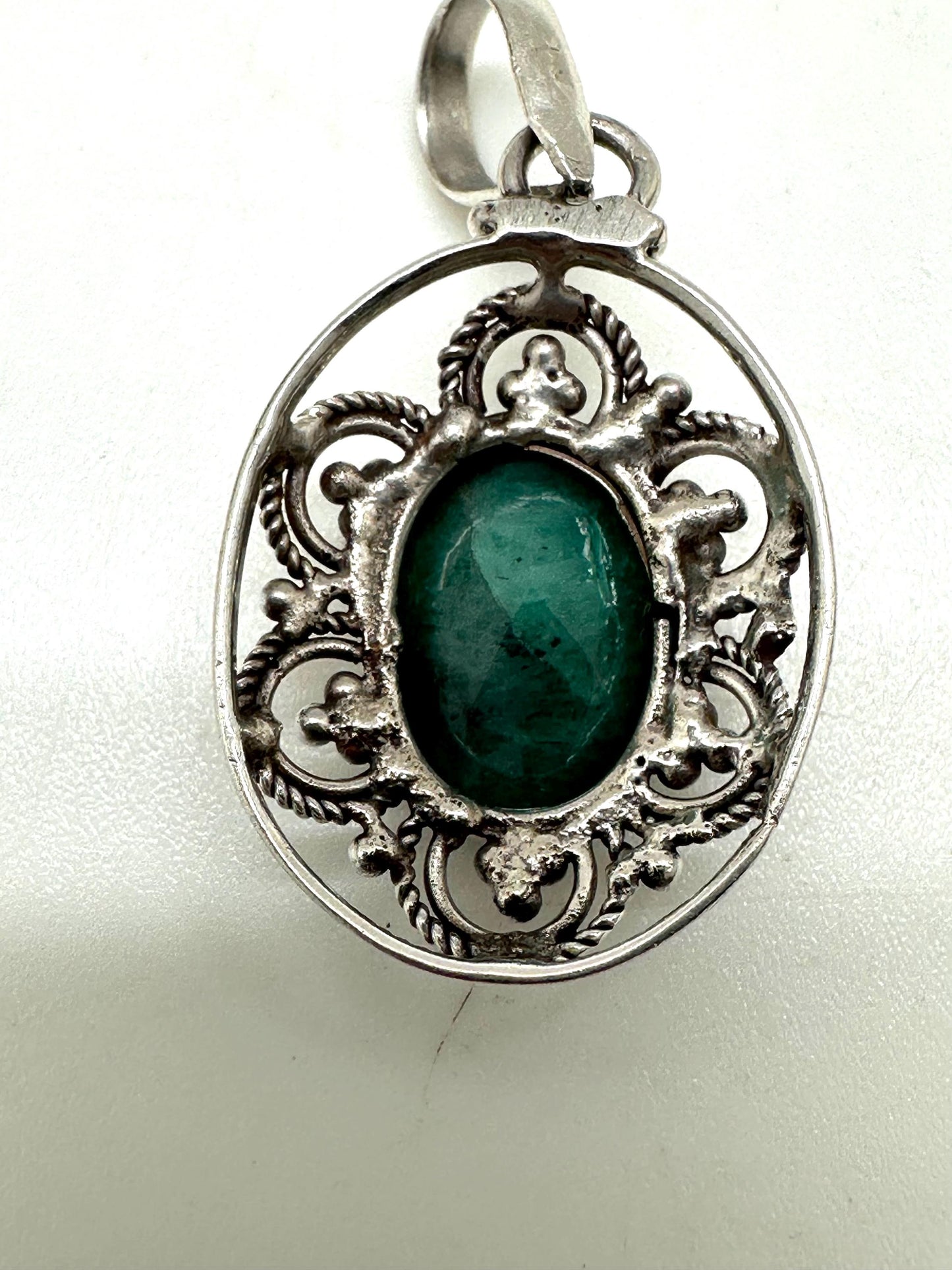 Emerald pendant ,sterling silver, handcrafted, floral pendant, 22.2mmX43.7mm including bail