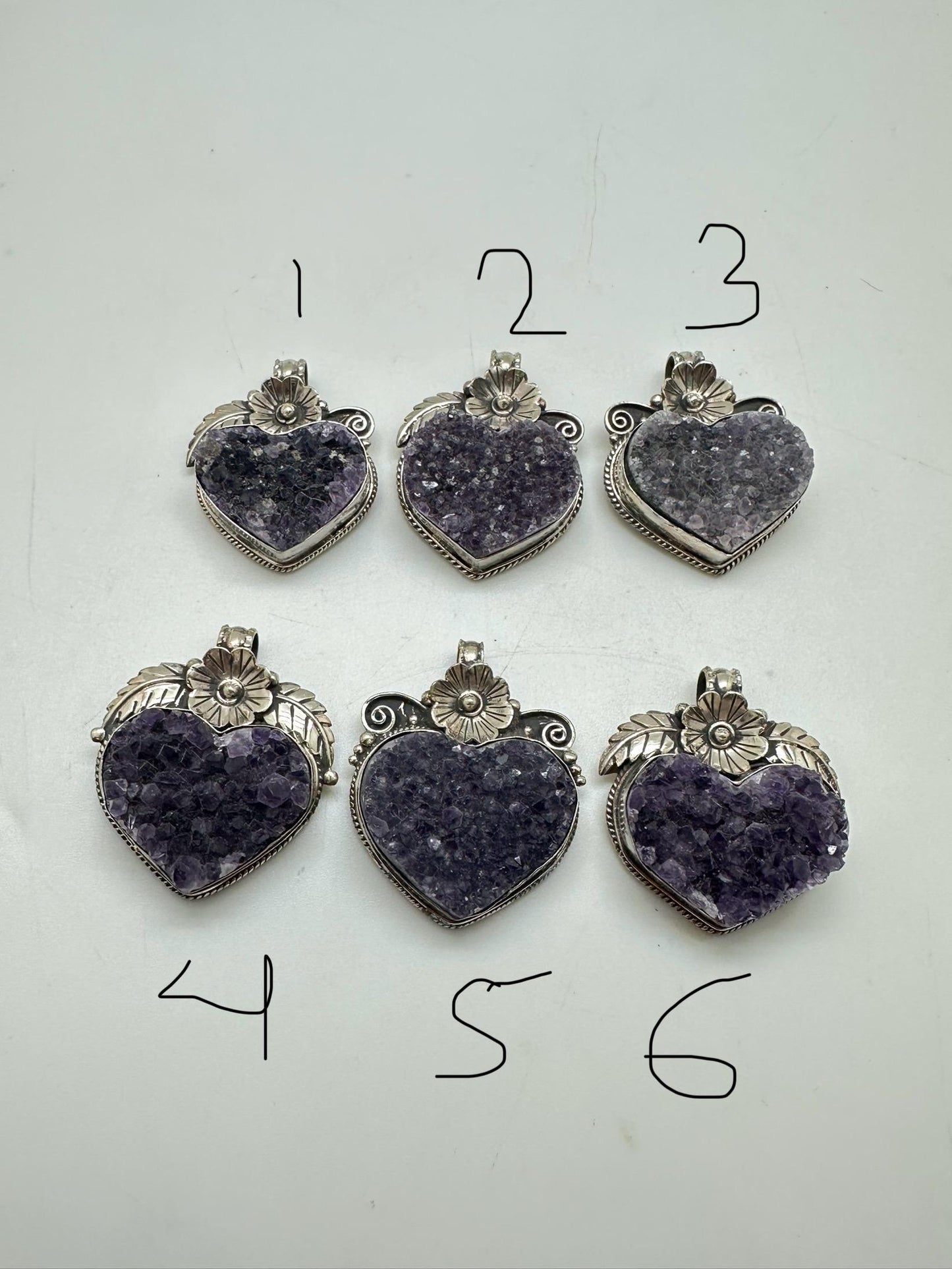 Amethyst Druzy Heart Pendant: Handcrafted Tibetan Silver Floral Design