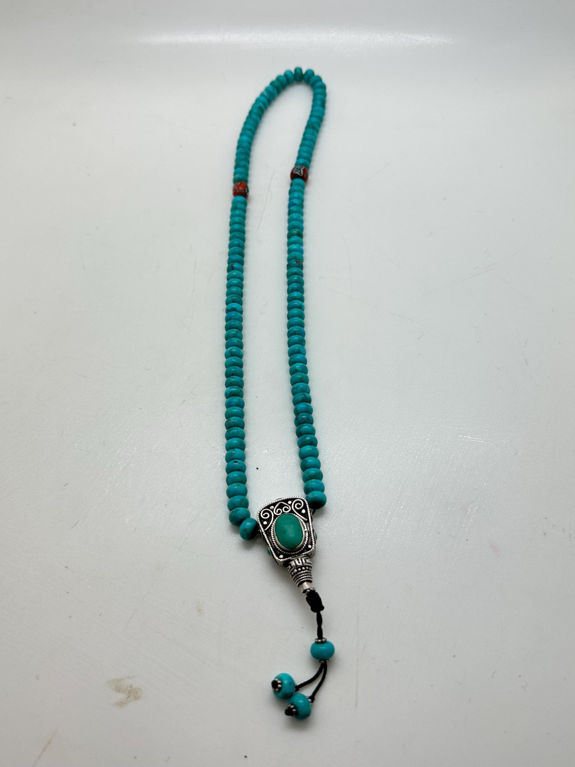 Buddhist prayer mala, natural turquoise Mala, Tibetan Buddhist prayer bead, coral inlaid,