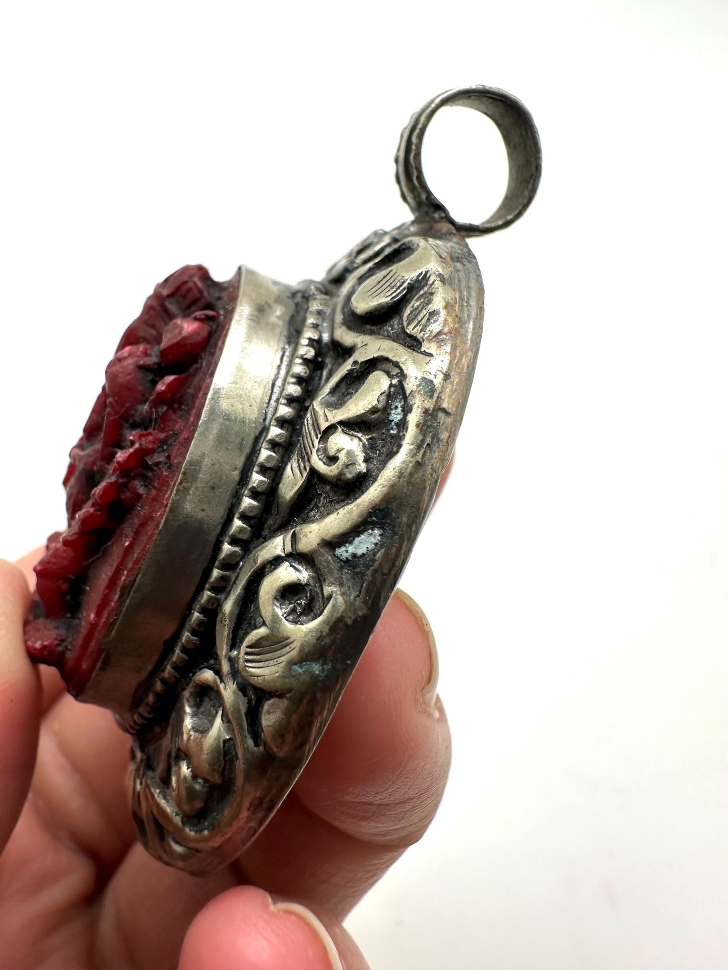Ganesh pendant,handcrafted, Tibetansilver,Resin coral,Goodluck,prosperity,amulet 63mmX45mm