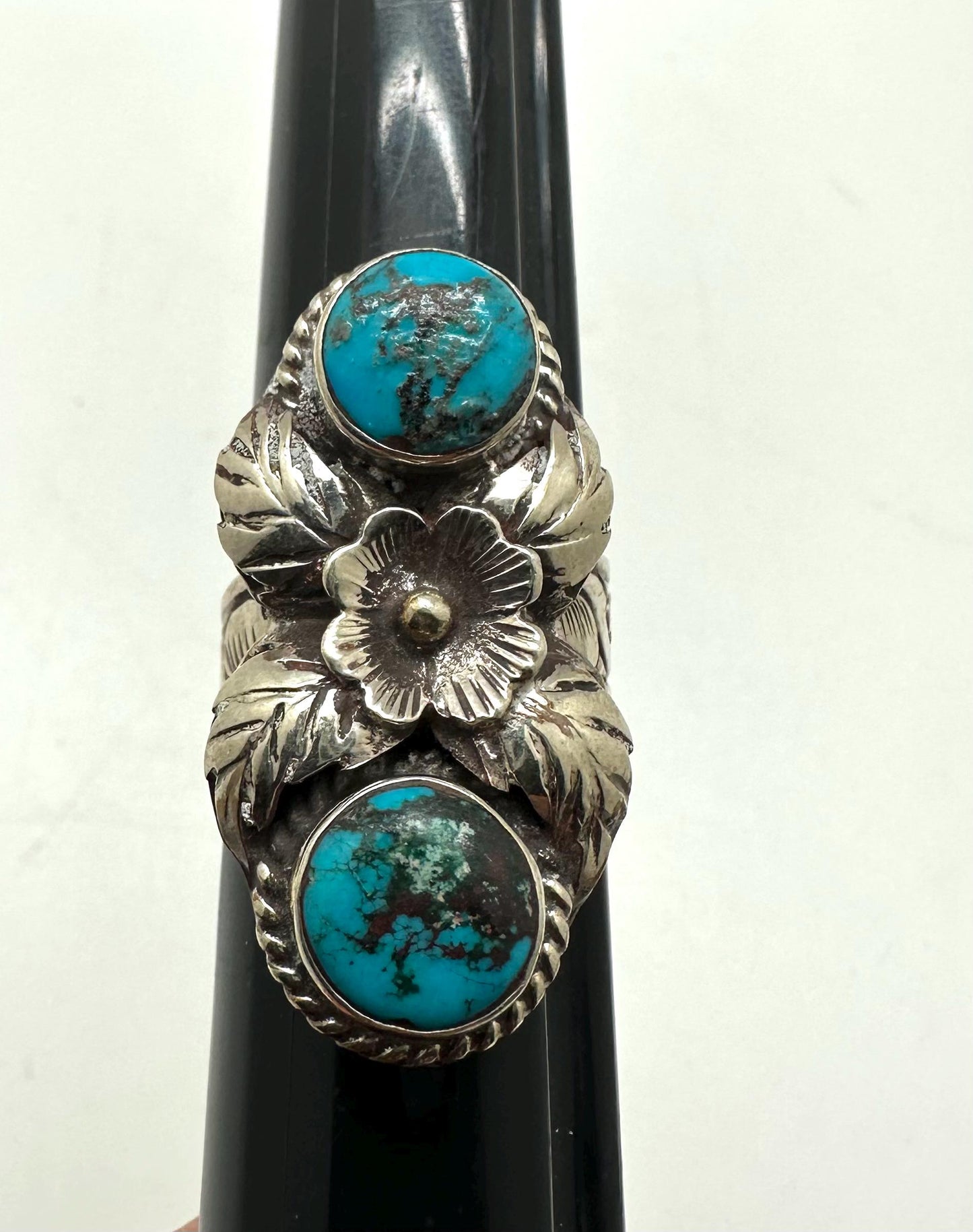 Turquoise ring, handcrafted, tibetan silver,floral ring, adjustable ,Nepalese,38mmX18mm