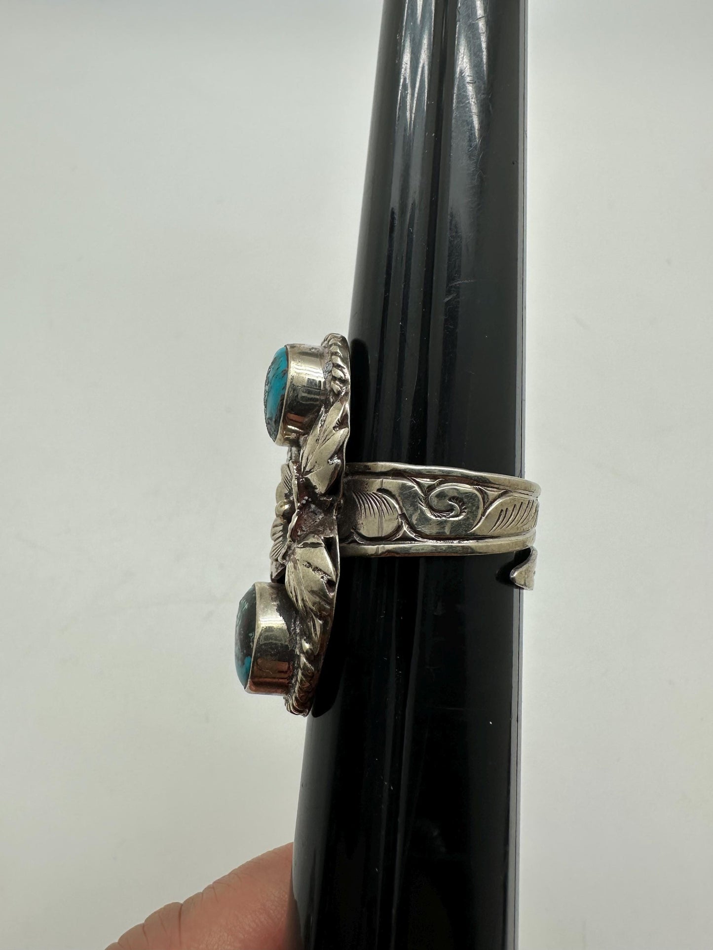 Turquoise ring, handcrafted, tibetan silver,floral ring, adjustable ,Nepalese,38mmX18mm