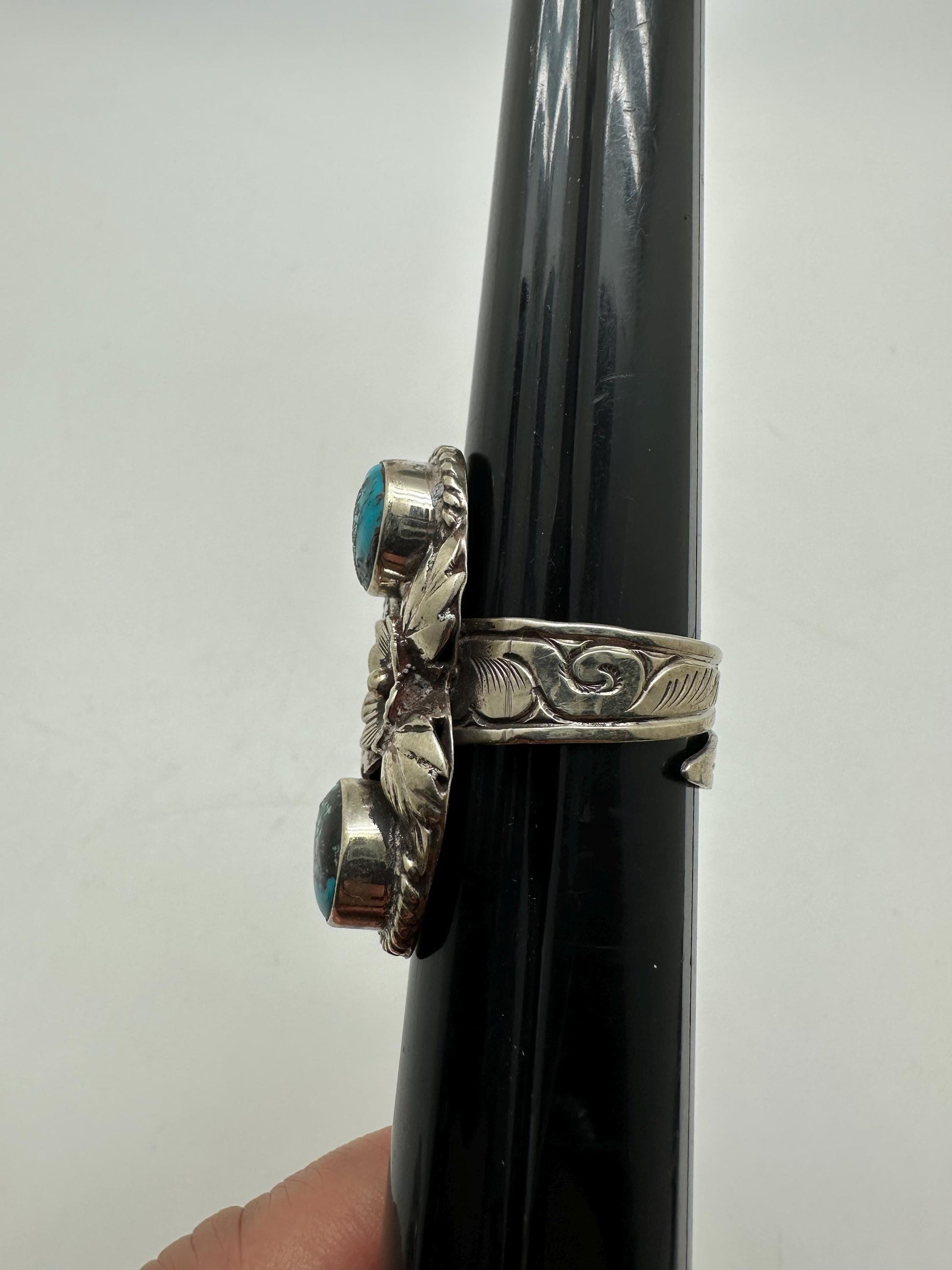 Turquoise ring, handcrafted, tibetan silver,floral ring, adjustable ,Nepalese,38mmX18mm