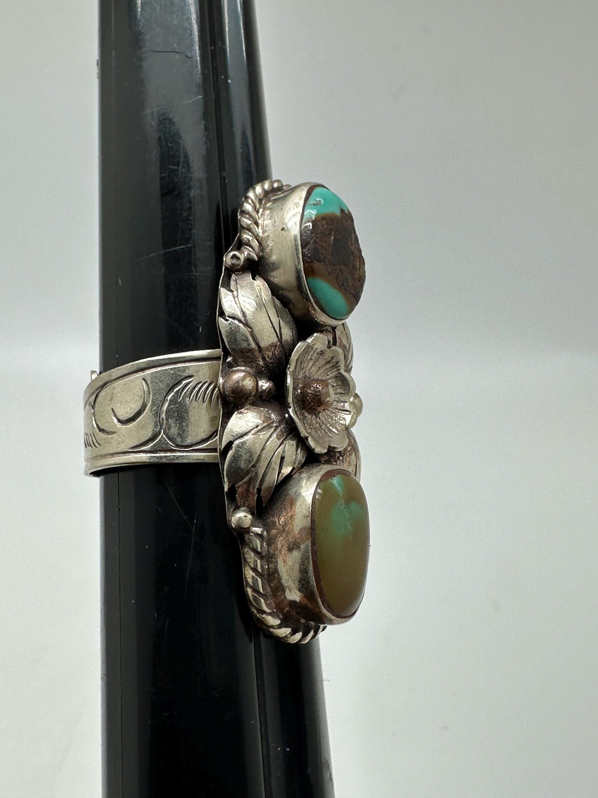 Turquoise ring, handcrafted, Tibetan silver, adjustable, floral ring,Nepalese,40mmX17.6mm