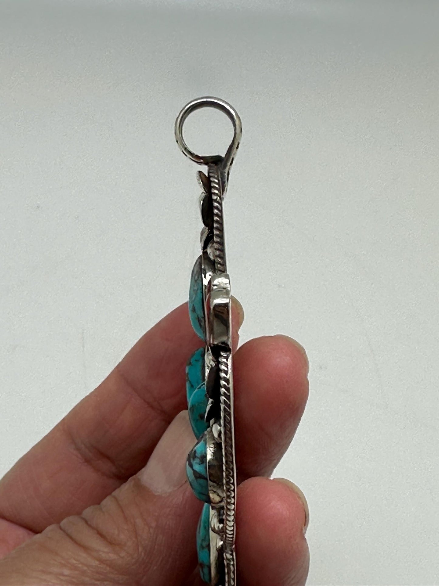 Handcrafted Tibetan Silver Cactus Pendant with Turquoise and Coral