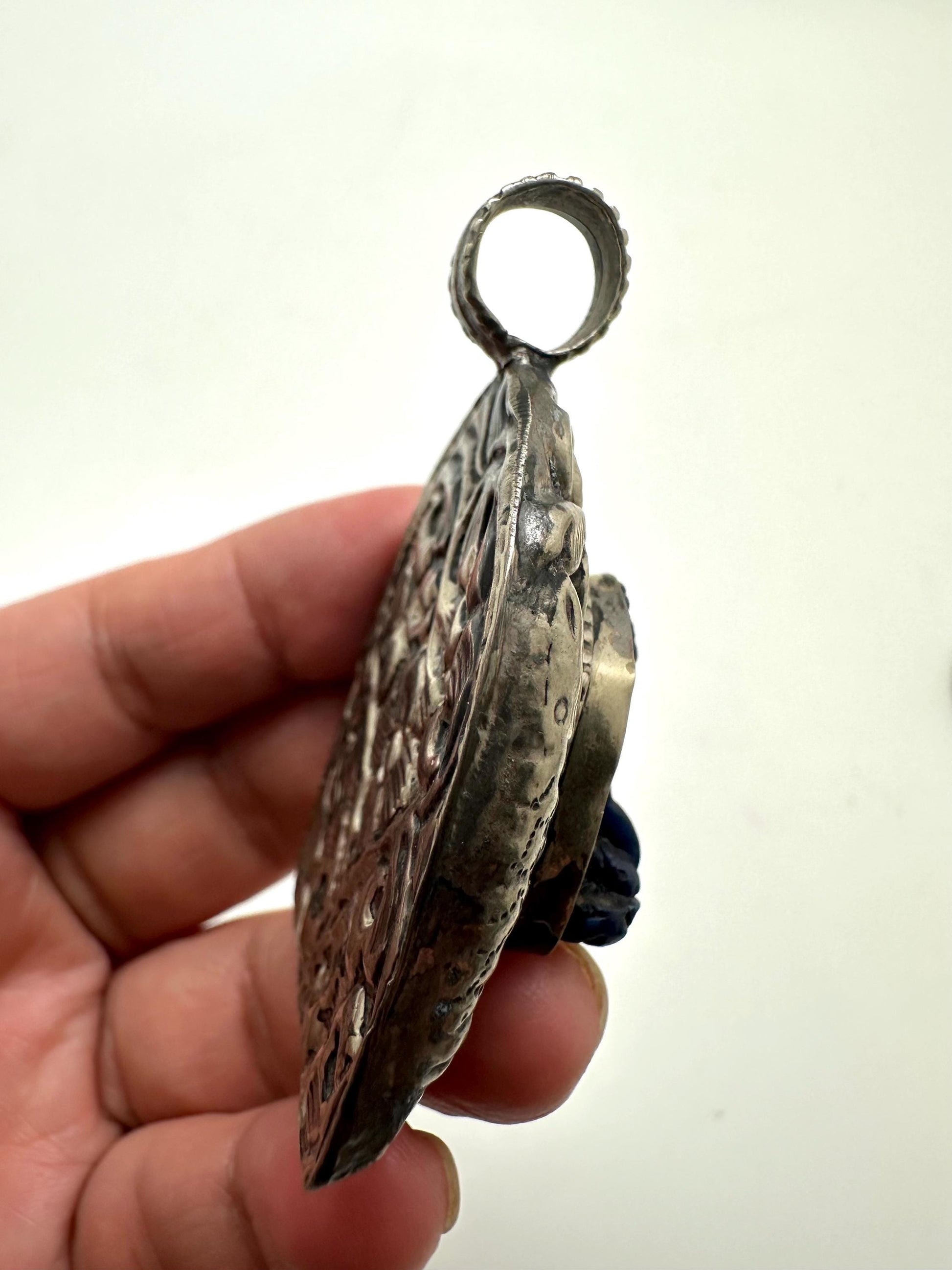 Buddha pendant,Lapis pendant,handcrafted, Tibetan Repousse silver,Himalayan,Nepalese 54mmX37mm