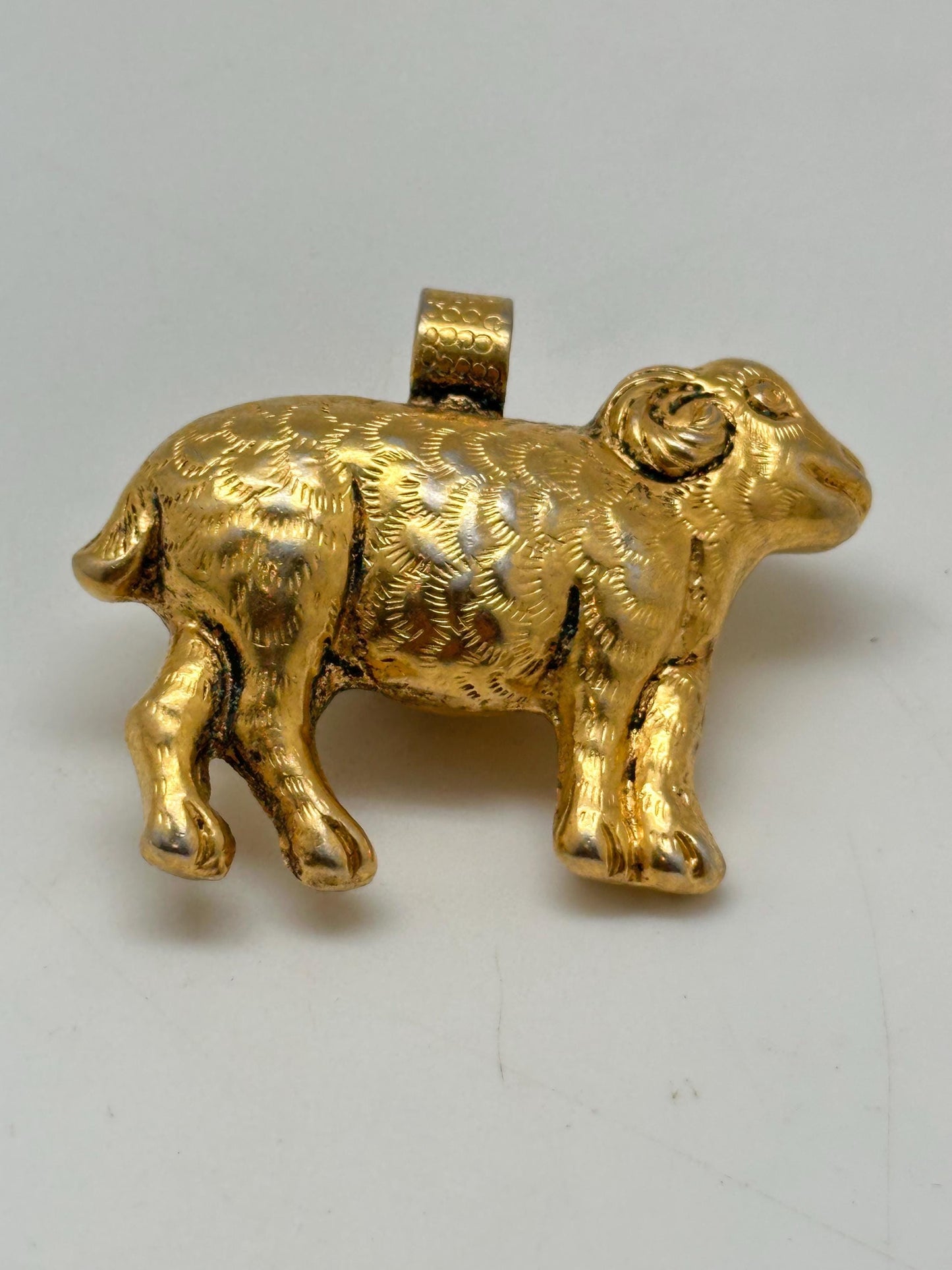 Sheep pendant, Om pendant, gold plated,handcrafted,animal lover,Tibetan silver,58mmX48mm
