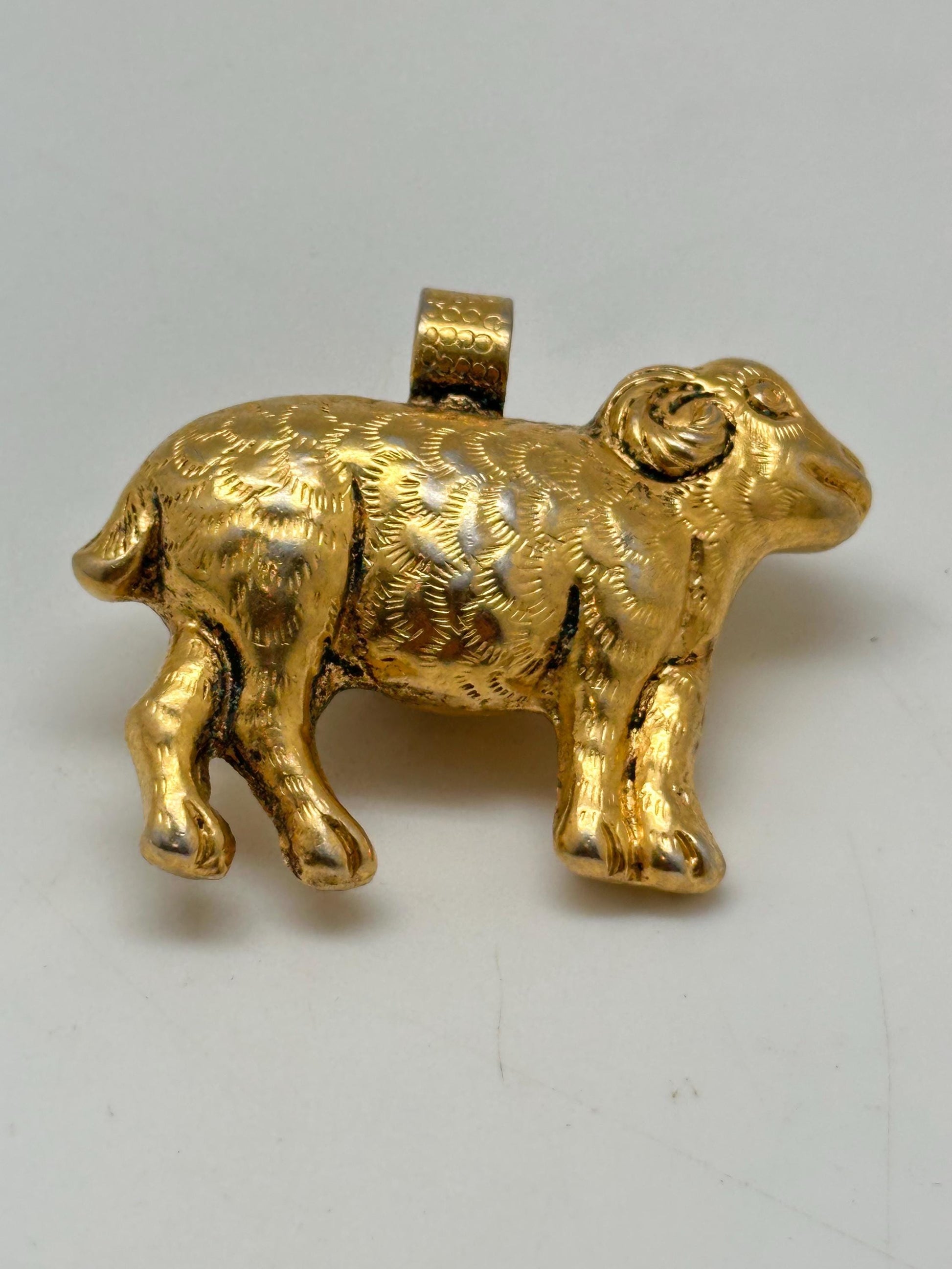 Sheep pendant, Om pendant, gold plated,handcrafted,animal lover,Tibetan silver,58mmX48mm