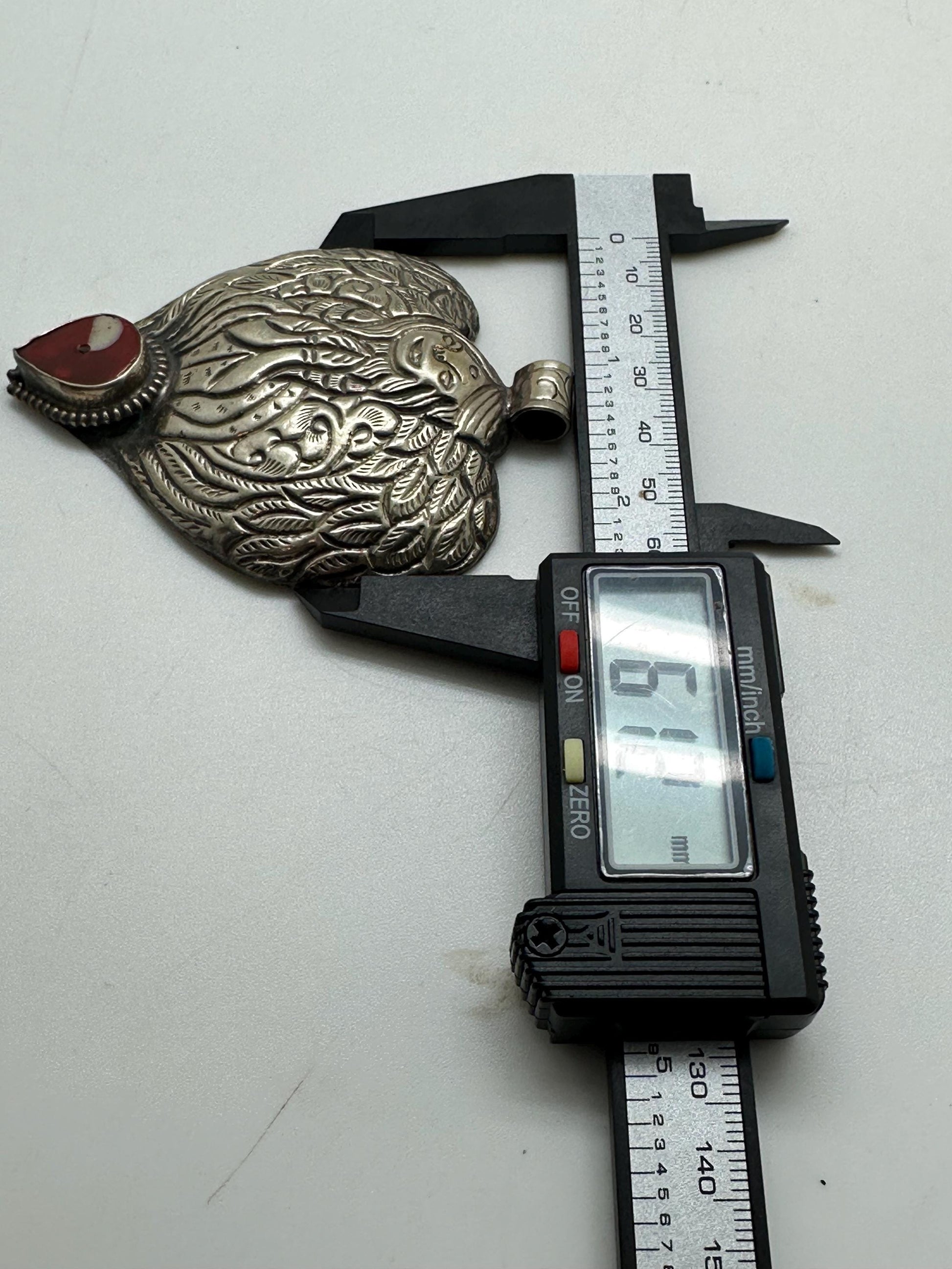 Lady pendant, heart shape, resin coral, Tibetan silver,Nepalese,82mmX61mm