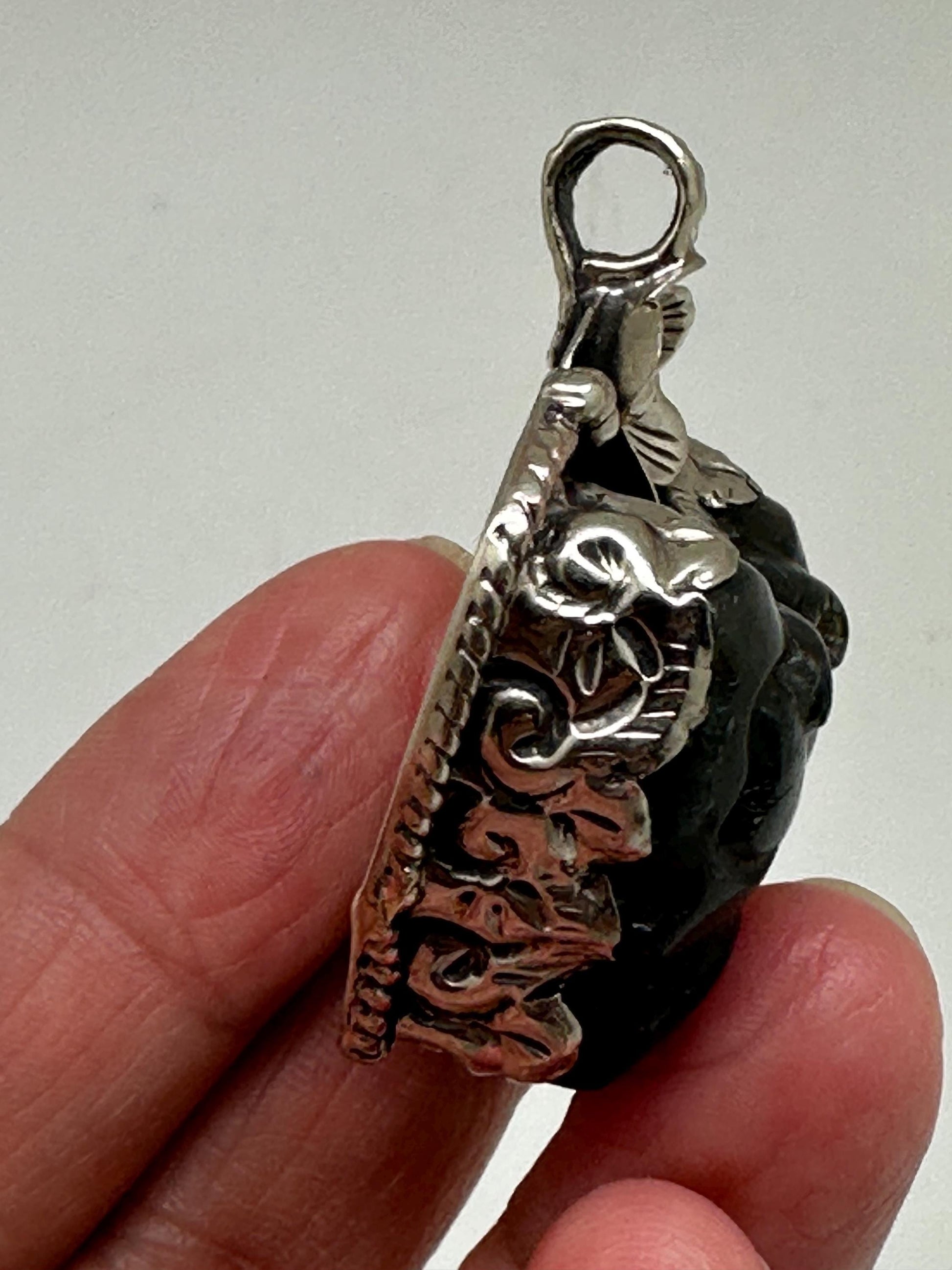 Handcrafted,Labradorite carved butterfly pendant, Tibetan silver,39.7mmX35mm