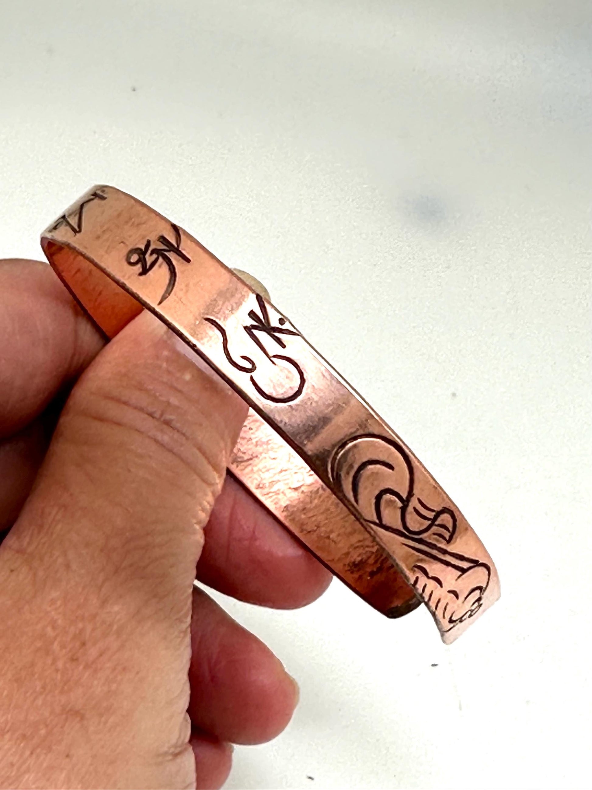Handcrafted Copper Cuff Bracelet, Om Mani Padme Hum Mantra, Nepalese