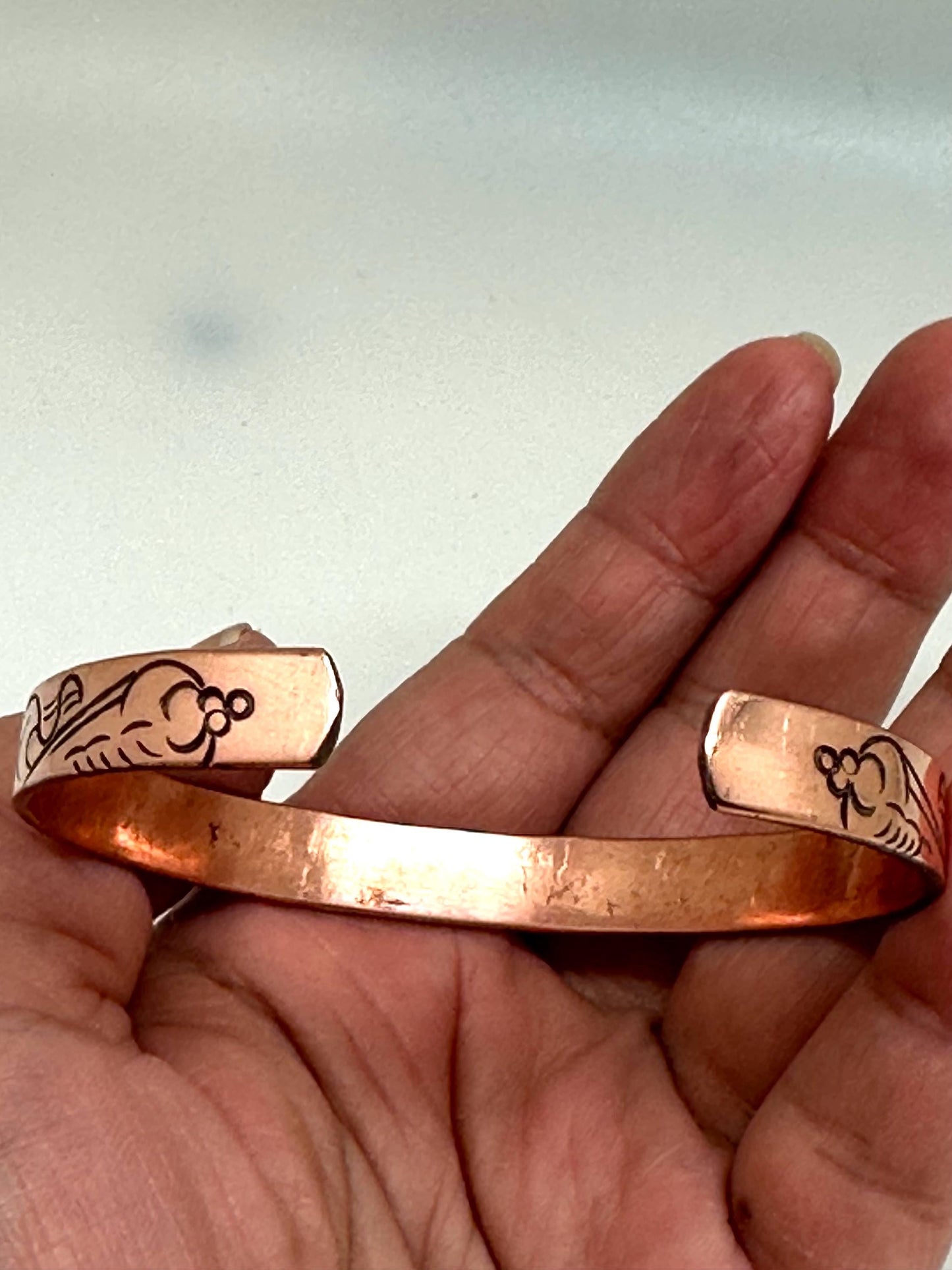 Handcrafted Copper Cuff Bracelet, Om Mani Padme Hum Mantra, Nepalese