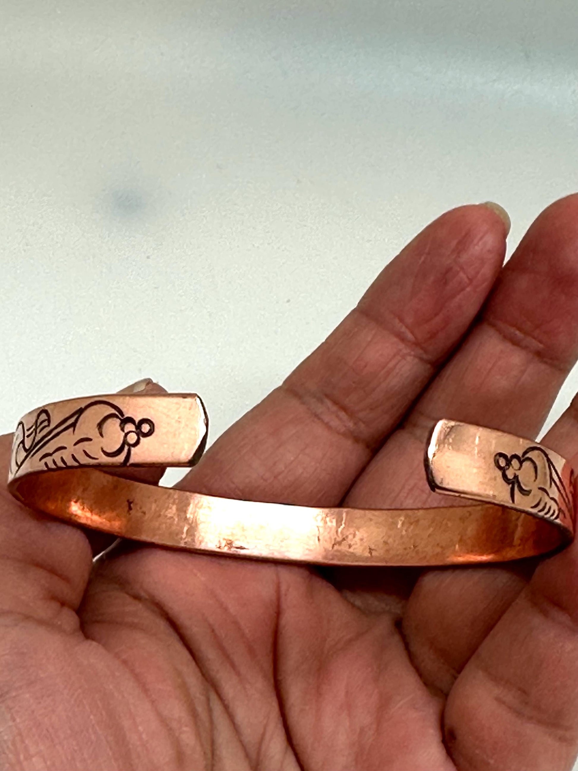 Handcrafted Copper Cuff Bracelet, Om Mani Padme Hum Mantra, Nepalese