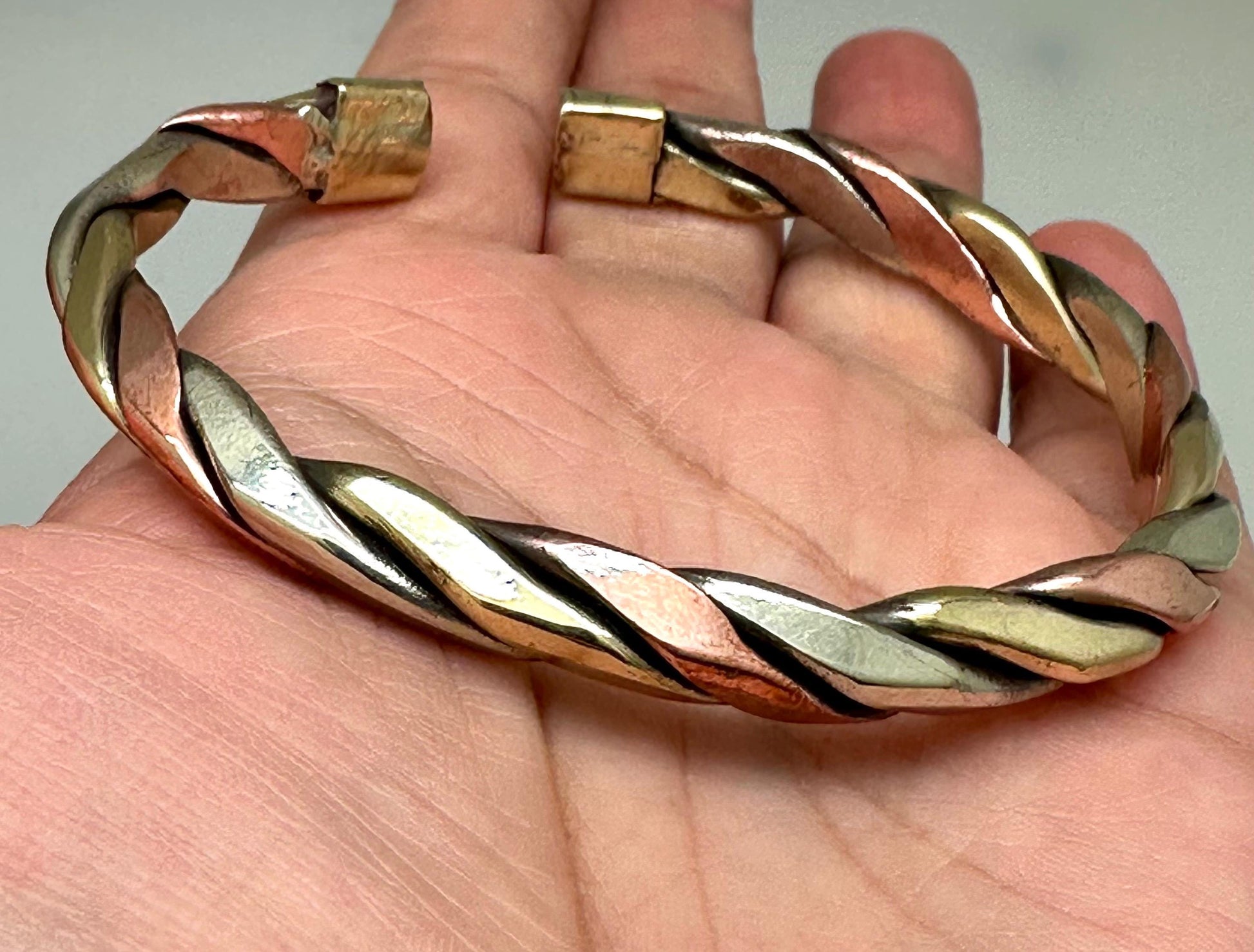 Handcrafted Twisted Metal Cuff Bracelet, Copper Brass Silver, Adjustable Bangle