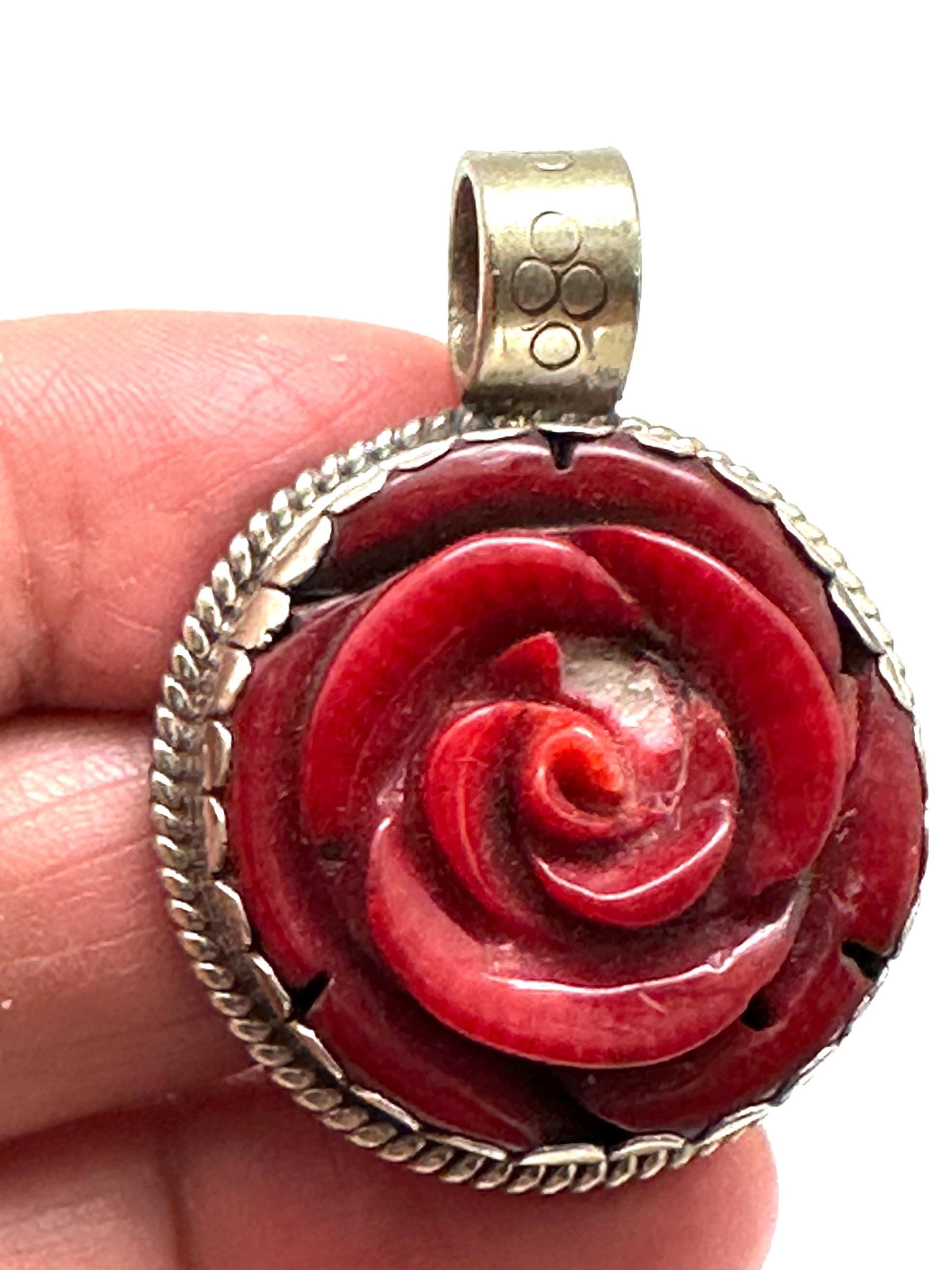 Rose pendant,Bamboo coral flower pendant, handcrafted,Tibetan silver ,ethnic style,Nepalese