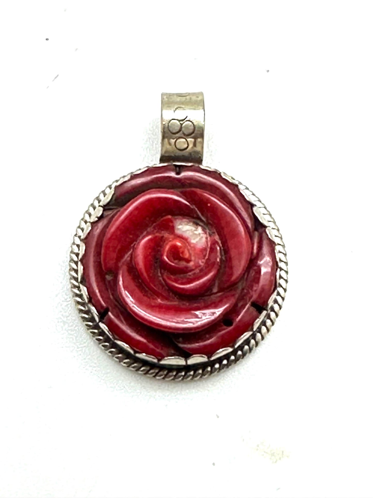 Rose pendant,Bamboo coral flower pendant, handcrafted,Tibetan silver ,ethnic style,Nepalese